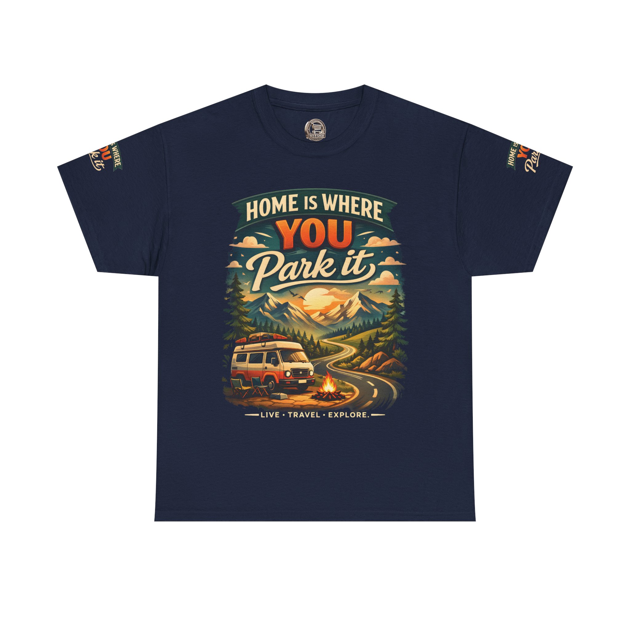 Unisex Heavy Cotton Tee — "Hom Is Where You Park It" Design Scenic-Line