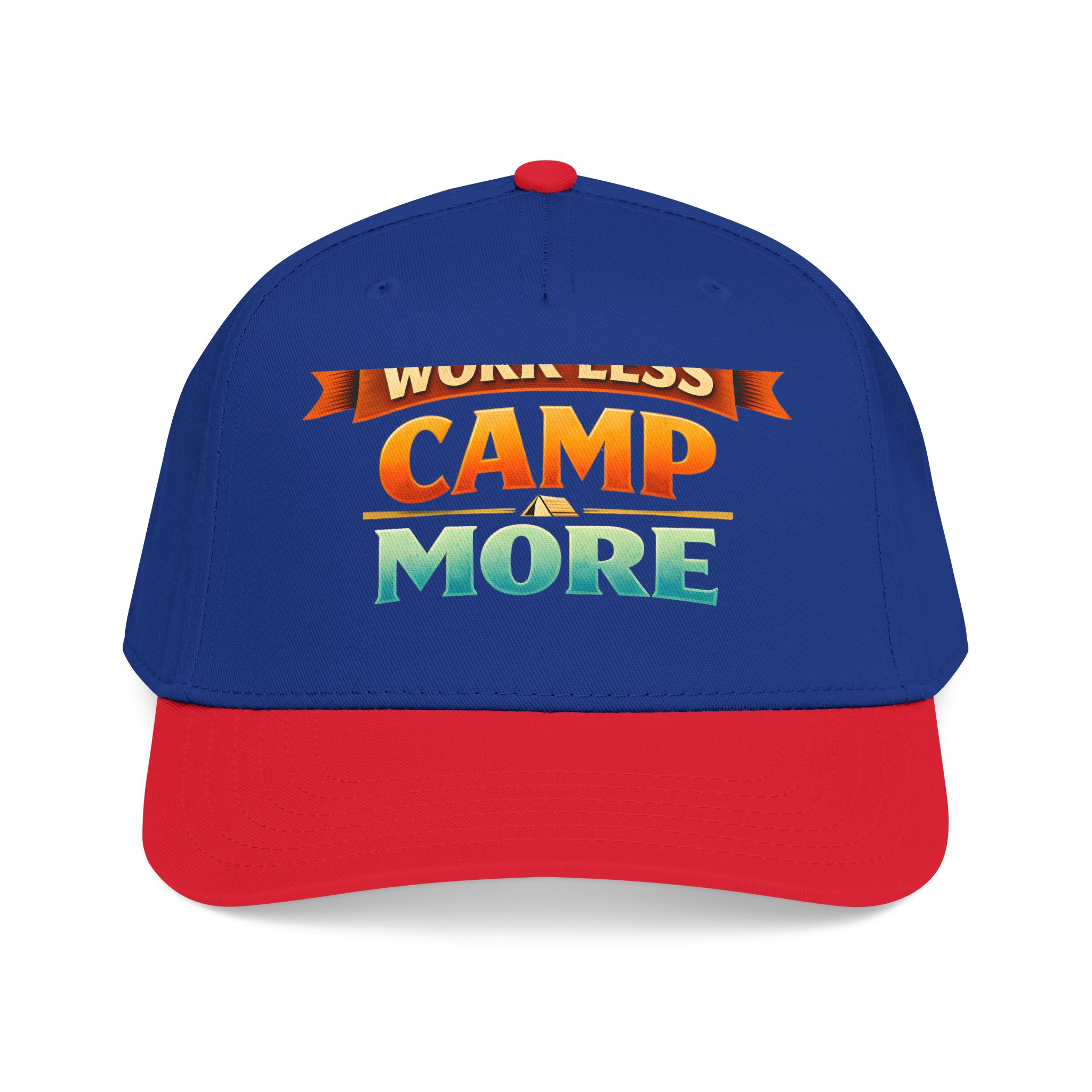 Baseball Cap - "Work Less-Camp More" Design Scenic-Line