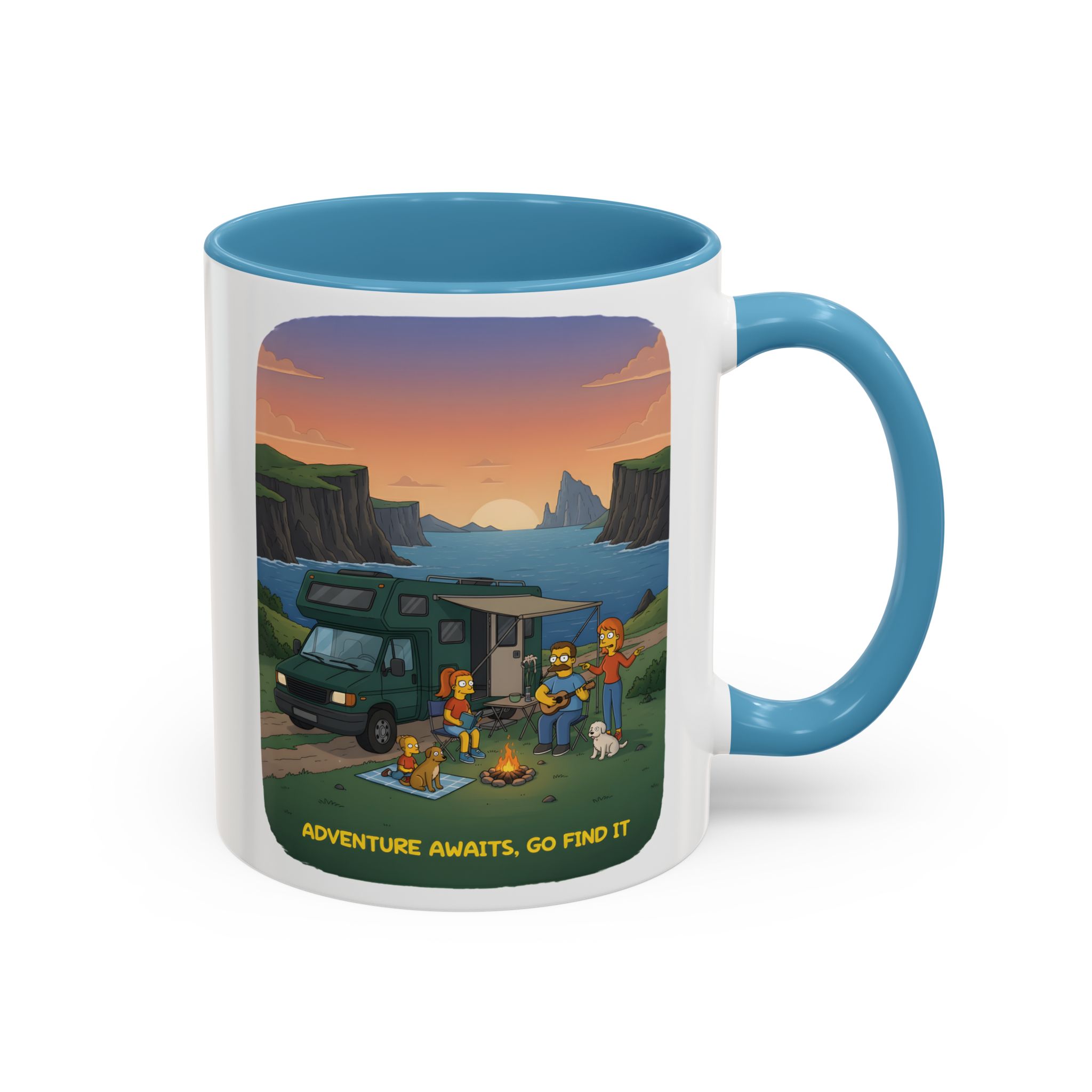 Accent Coffee Mug (11, 15oz) — "Adventure Awaits-Go Find It"" Design Sitcom-Line