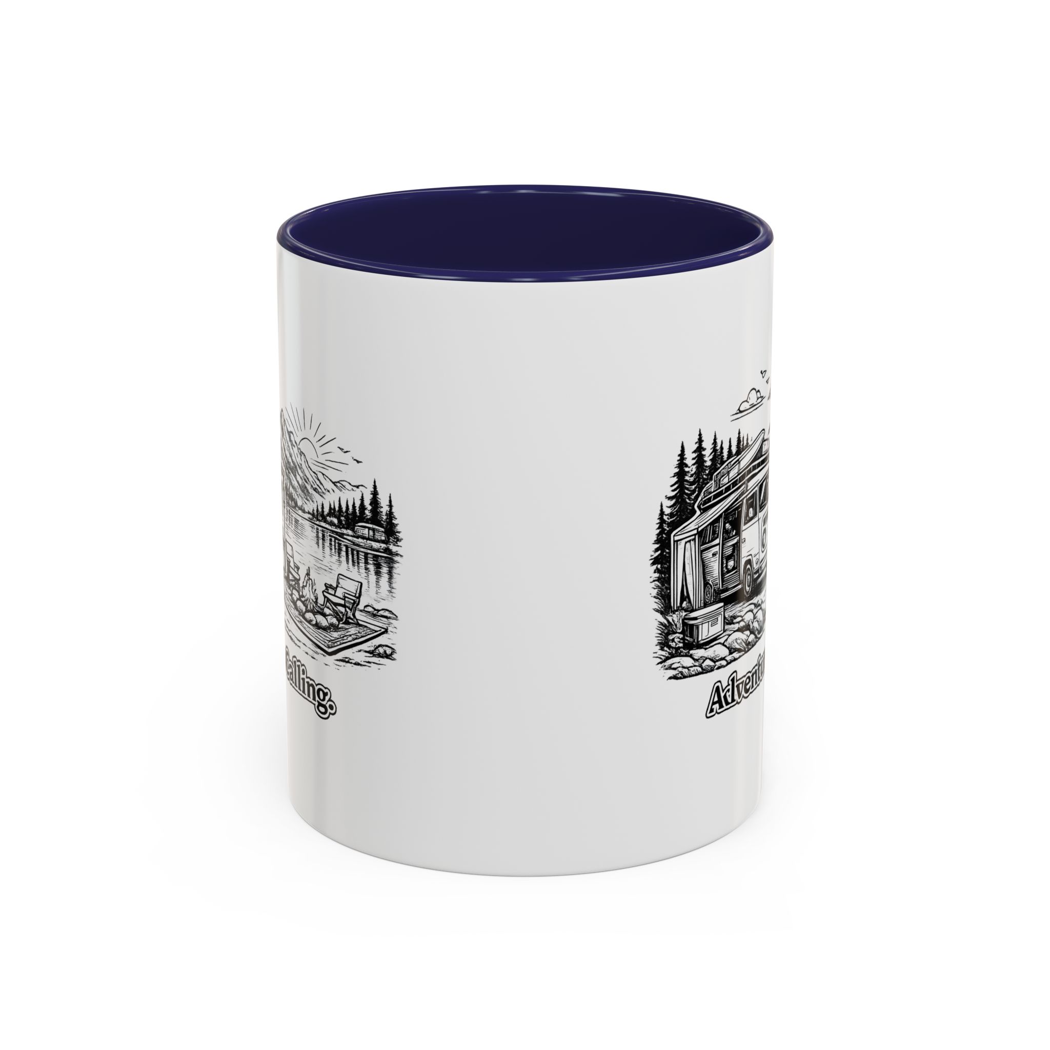 Accent Coffee Mug (11, 15oz) — "Adventure Is Calling" Design Minimal-Line