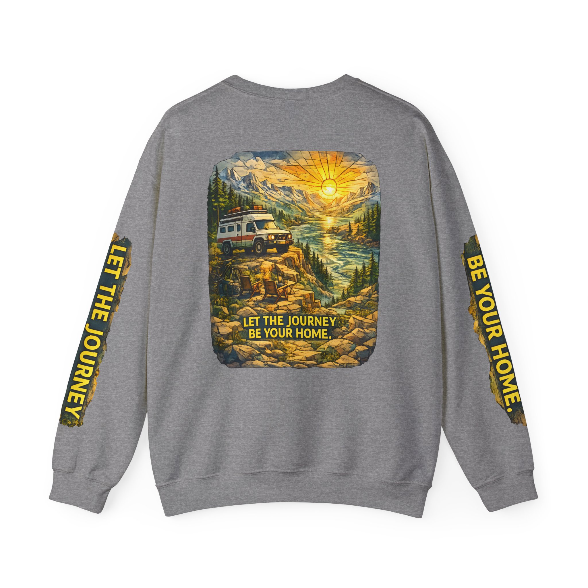 Unisex Heavy Blend™ Crewneck Sweatshirt — "Let The Journey Be Your Home" Design Cubic-Line