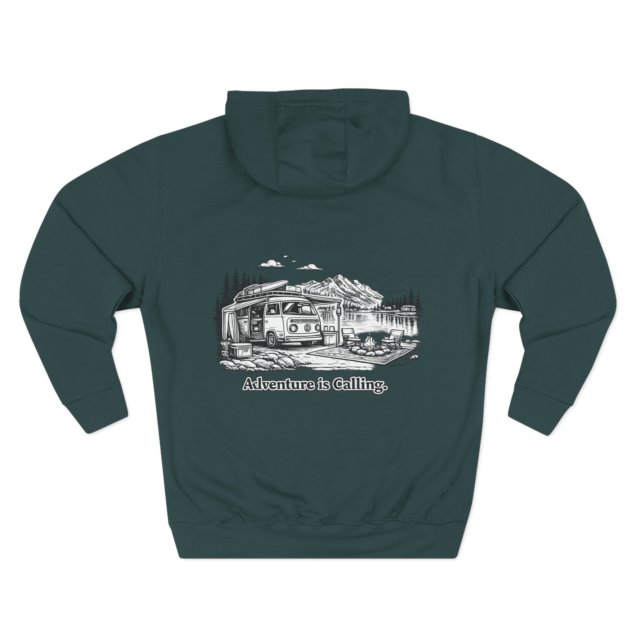 Three-Panel Fleece Hoodie - "Adventure Is Calling" Design Minimal-Line