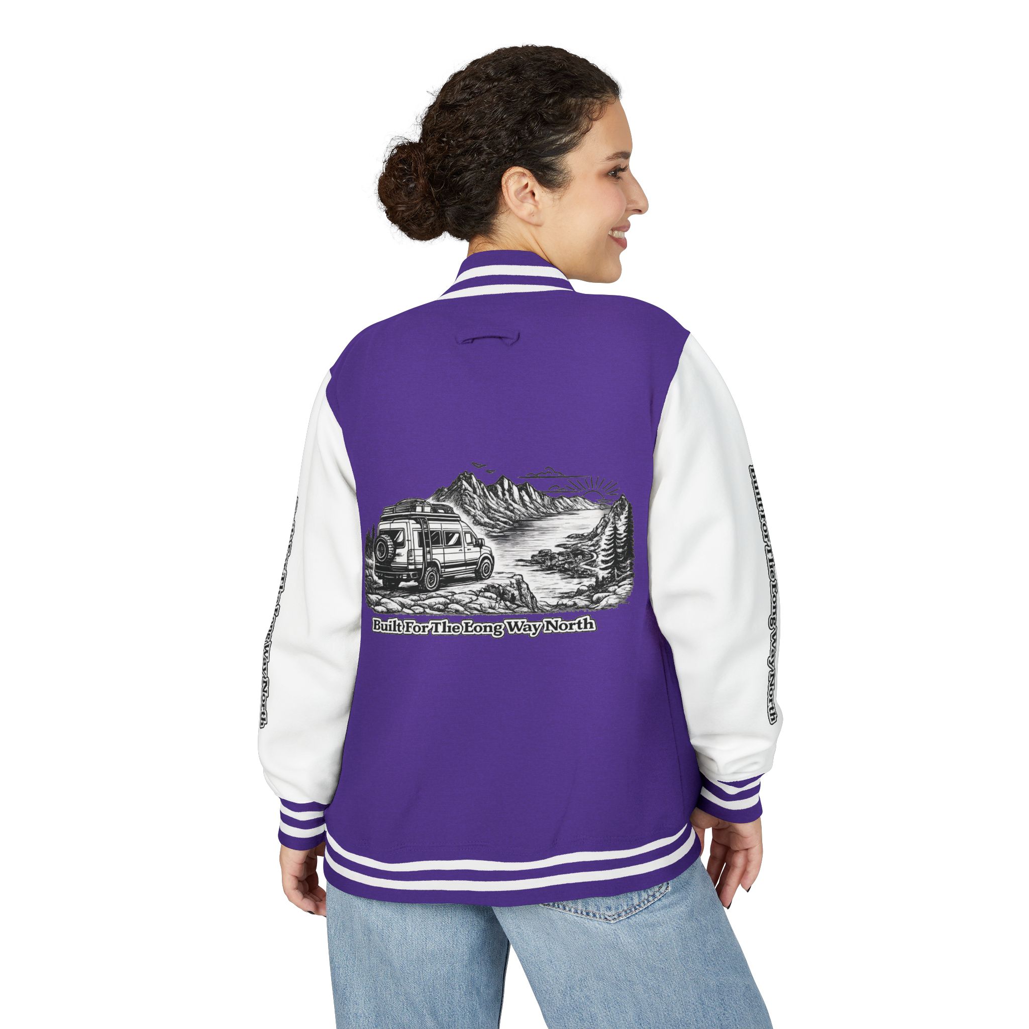 Unisex Heavyweight Letterman Jacket — "Built For The Long Way North" Travel Varsity Coat