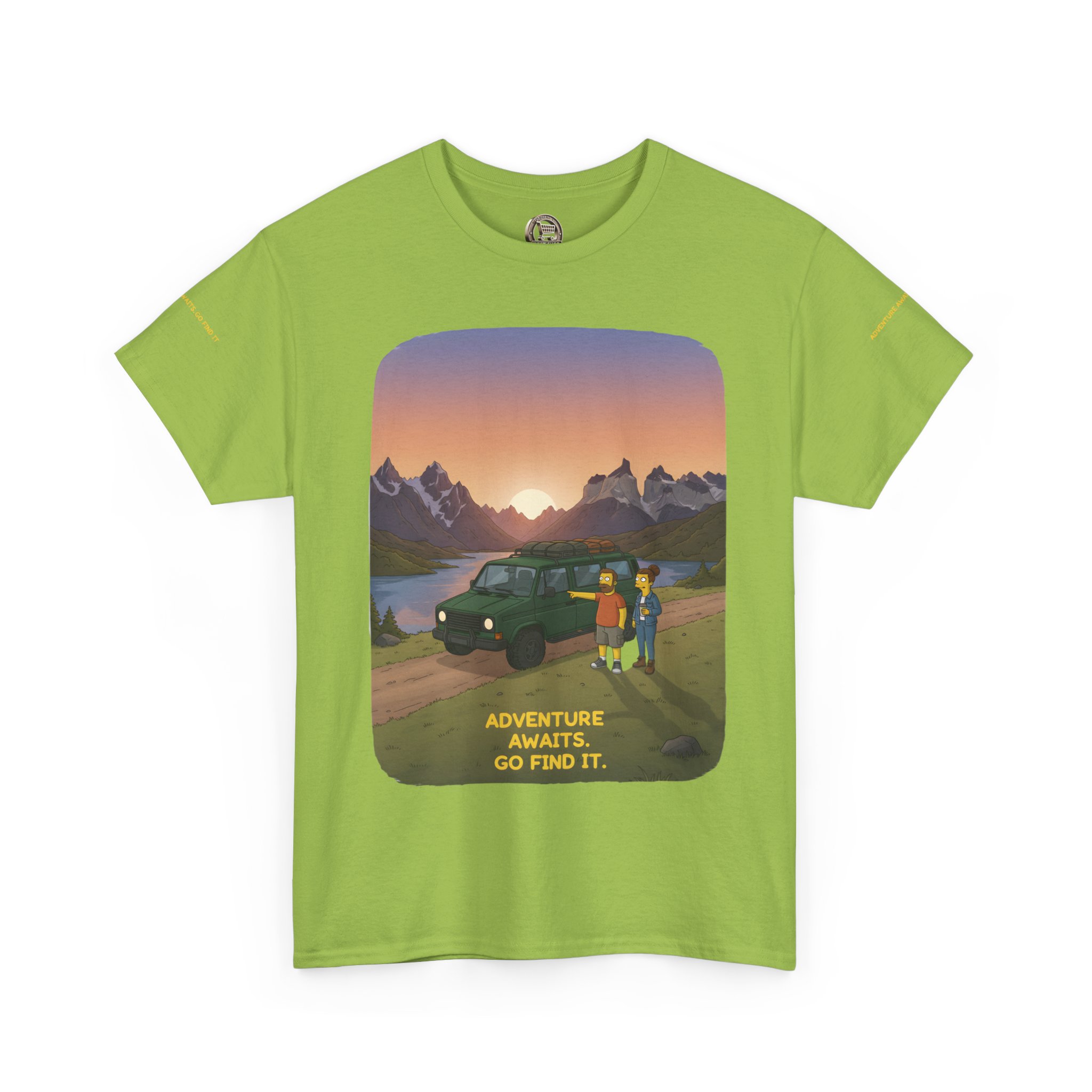 Unisex Heavy Cotton Tee — "Adventure Awaits-Go Find It" Design Sitcom-Line