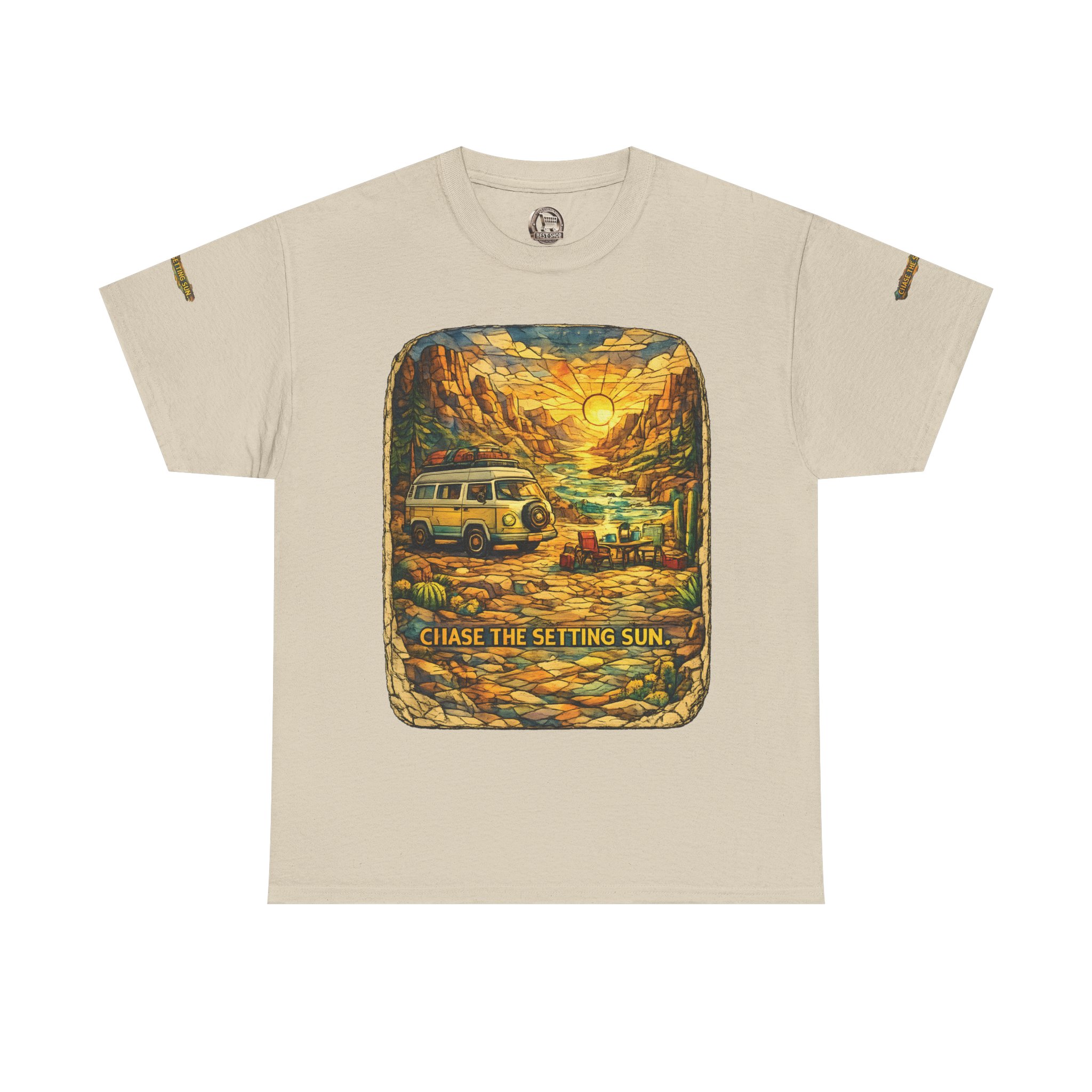 Unisex Heavy Cotton Tee — "Chase The Settings Sun" Design Cubic-Line