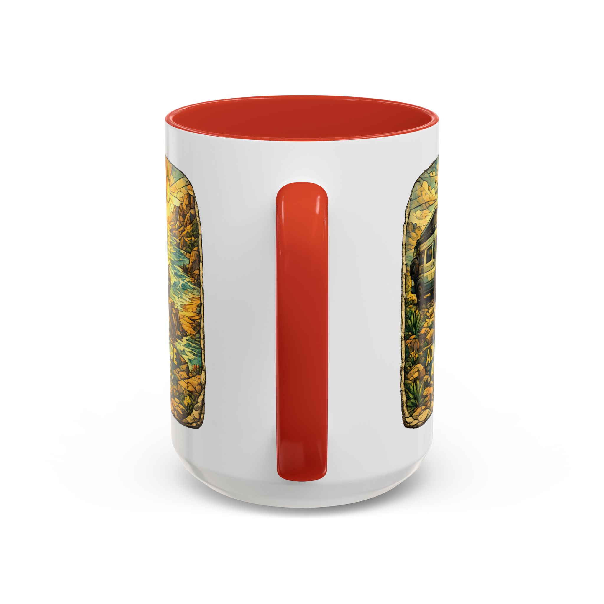 Accent Coffee Mug (11, 15oz) — "Adventure Awaits" Design Cubic-Line