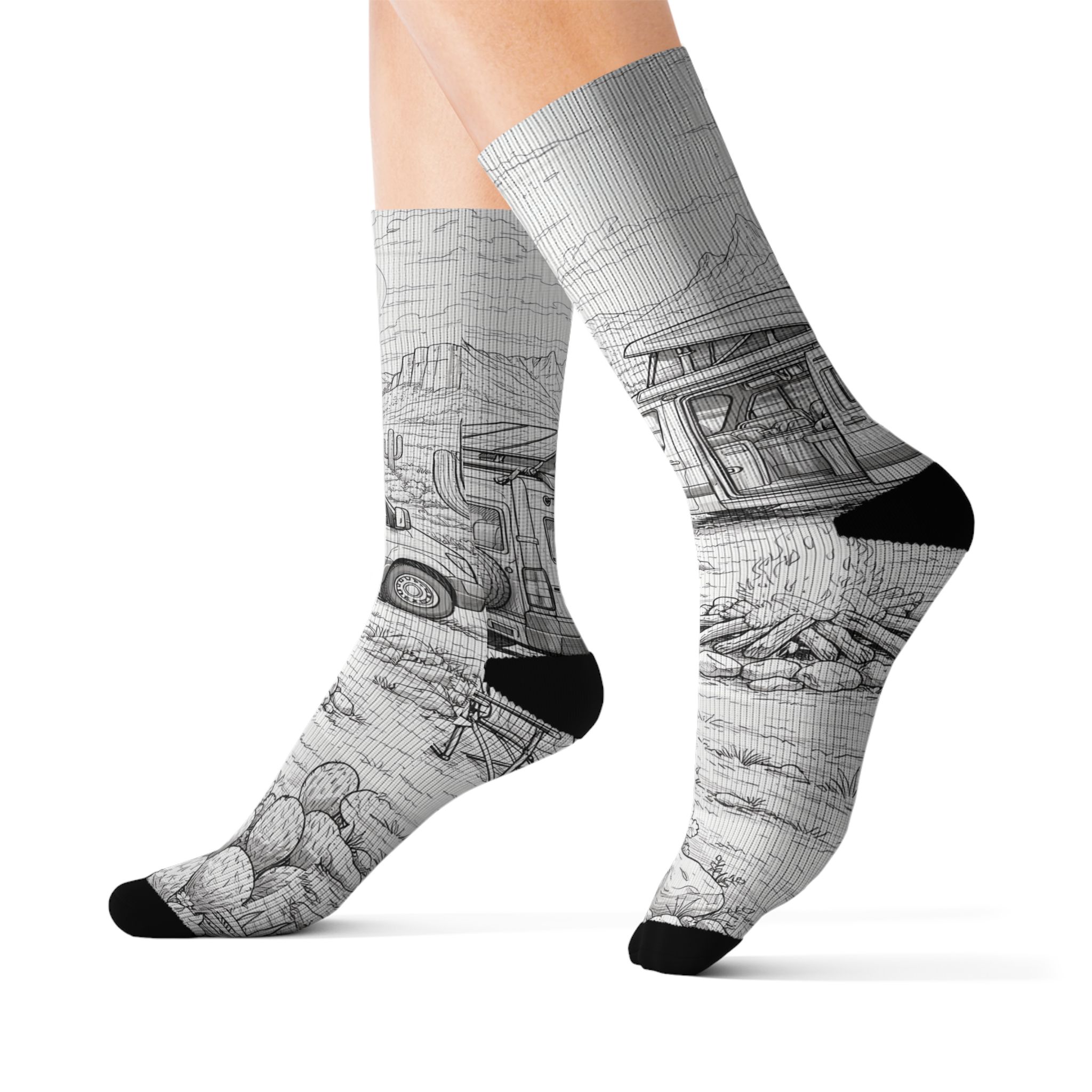 Sublimation Socks — Retro Camper Roadtrip Crew Socks