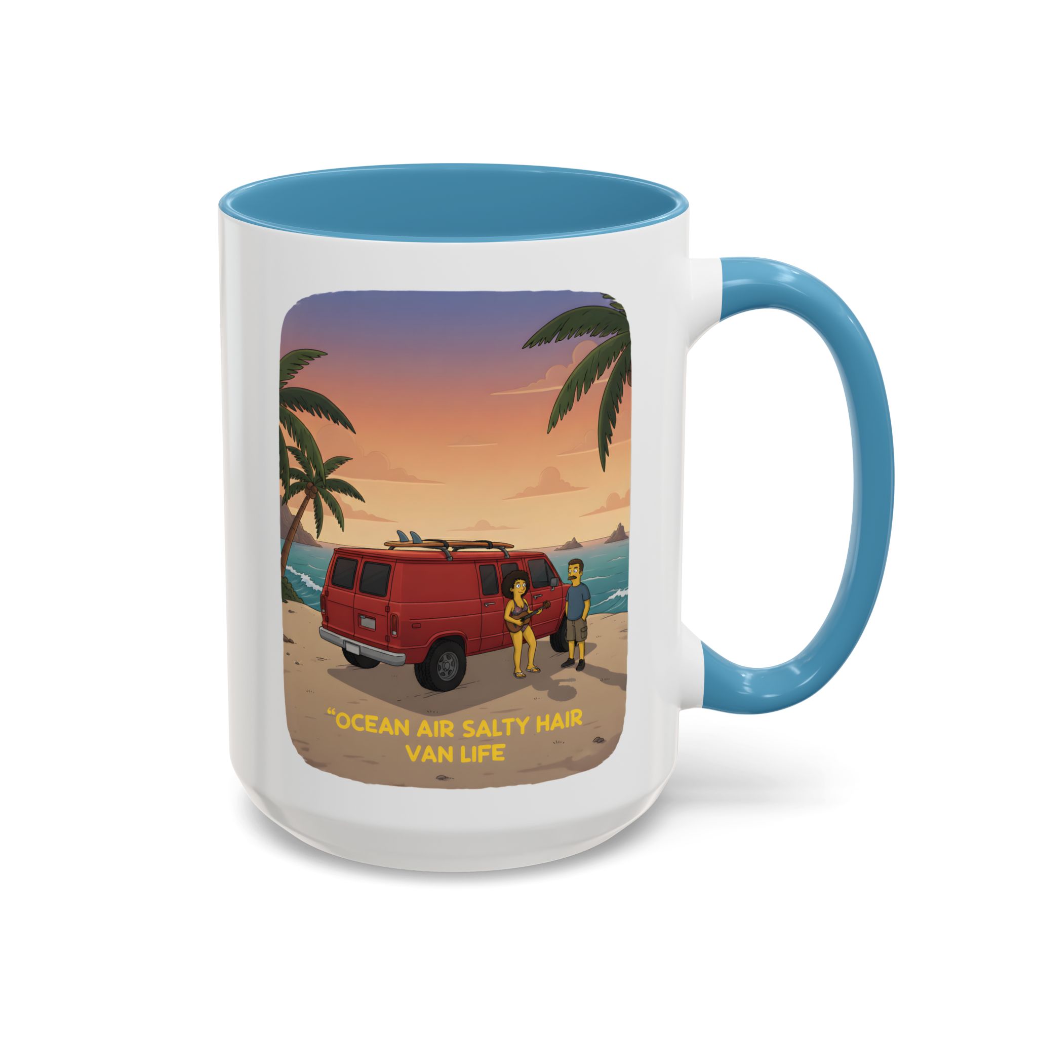 Accent Coffee Mug (11, 15oz) — "Ocean Air Salty Hair Van Life" Design Sitcom-Line