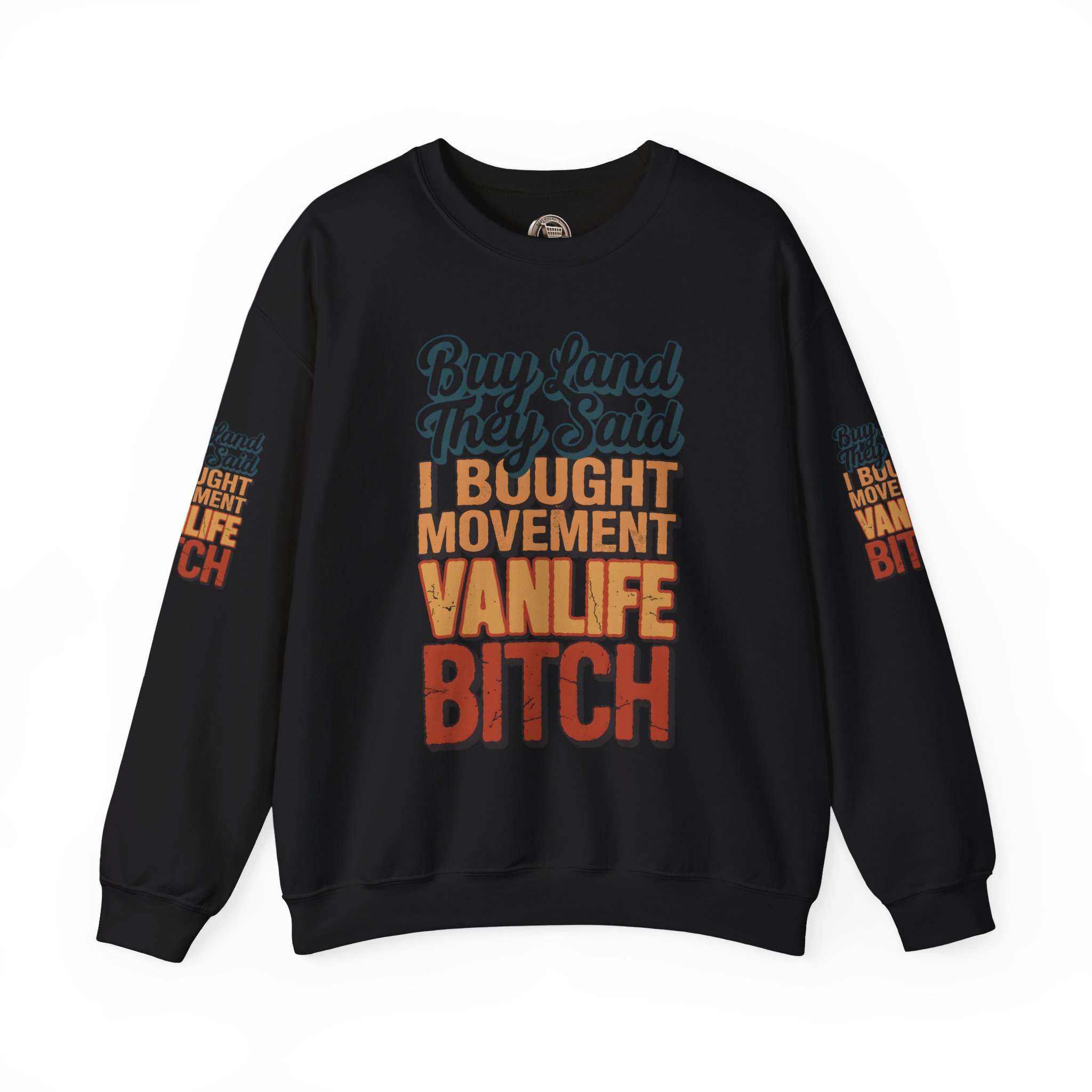 Unisex Heavy Blend™ Crewneck Sweatshirt — "Buy Land They Said" Design F**K-Line