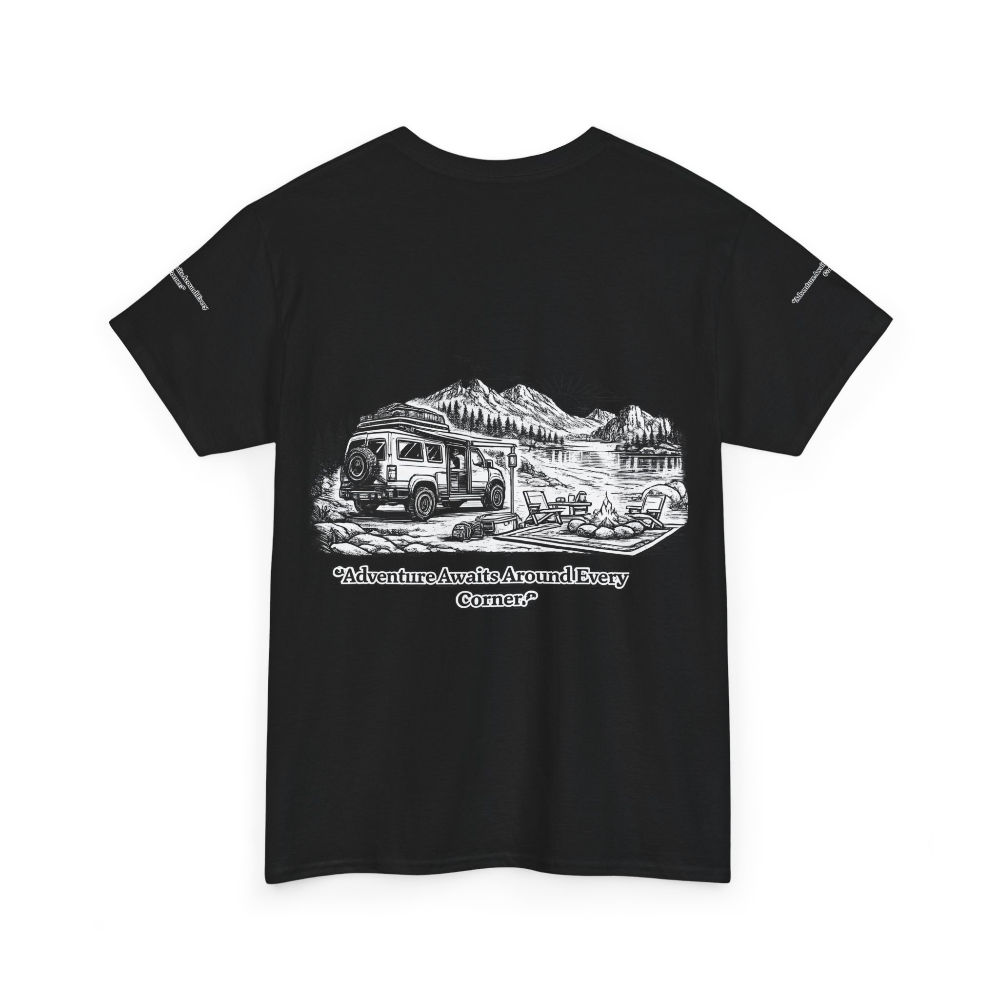 Unisex Heavy Cotton Tee — "Adventure Awaits Around Every Corner" Design Minimal-Line
