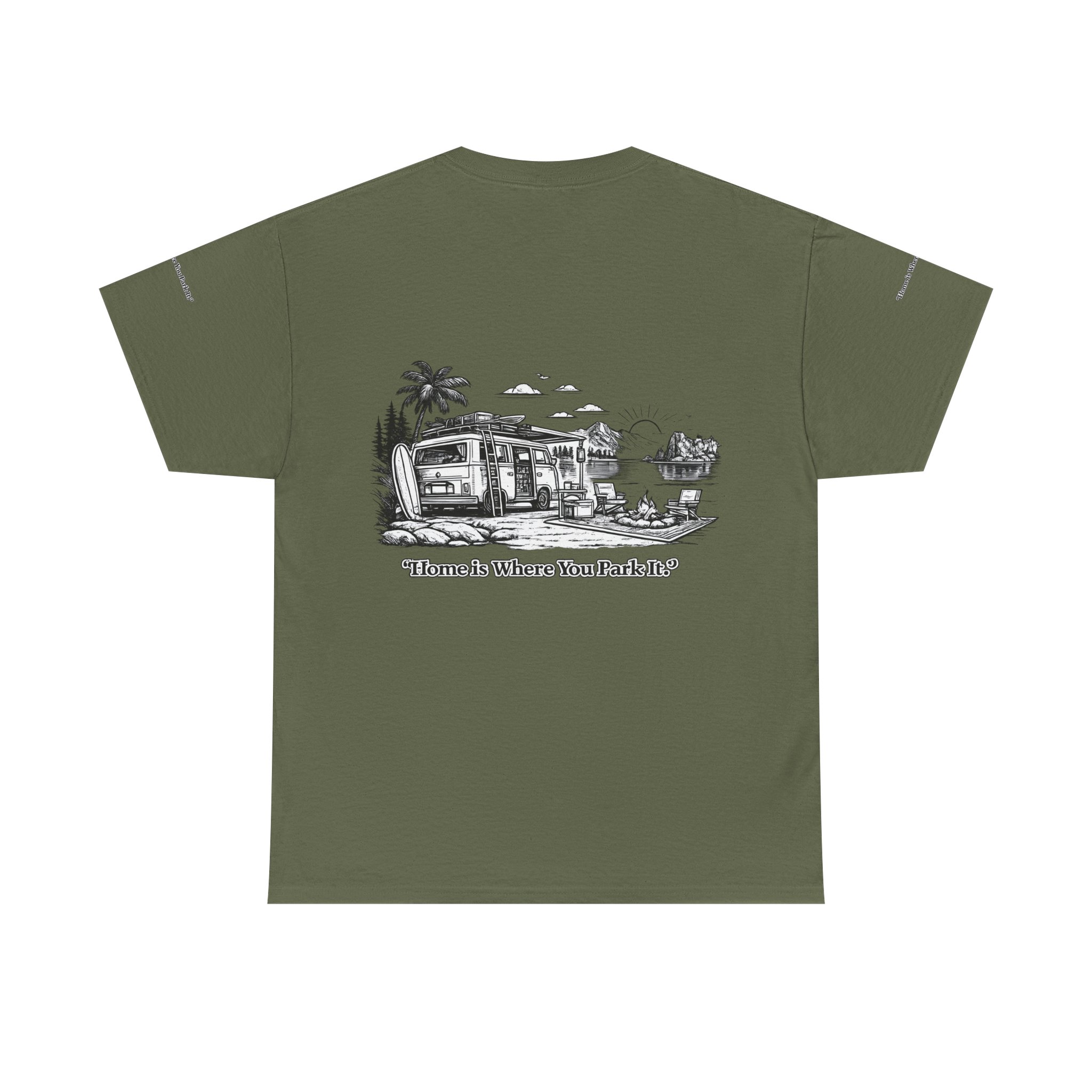 17370608846526272182_2048.jpeg Unisex Heavy Cotton Tee — "Home Is Where You Park It" Design Minimal-Line