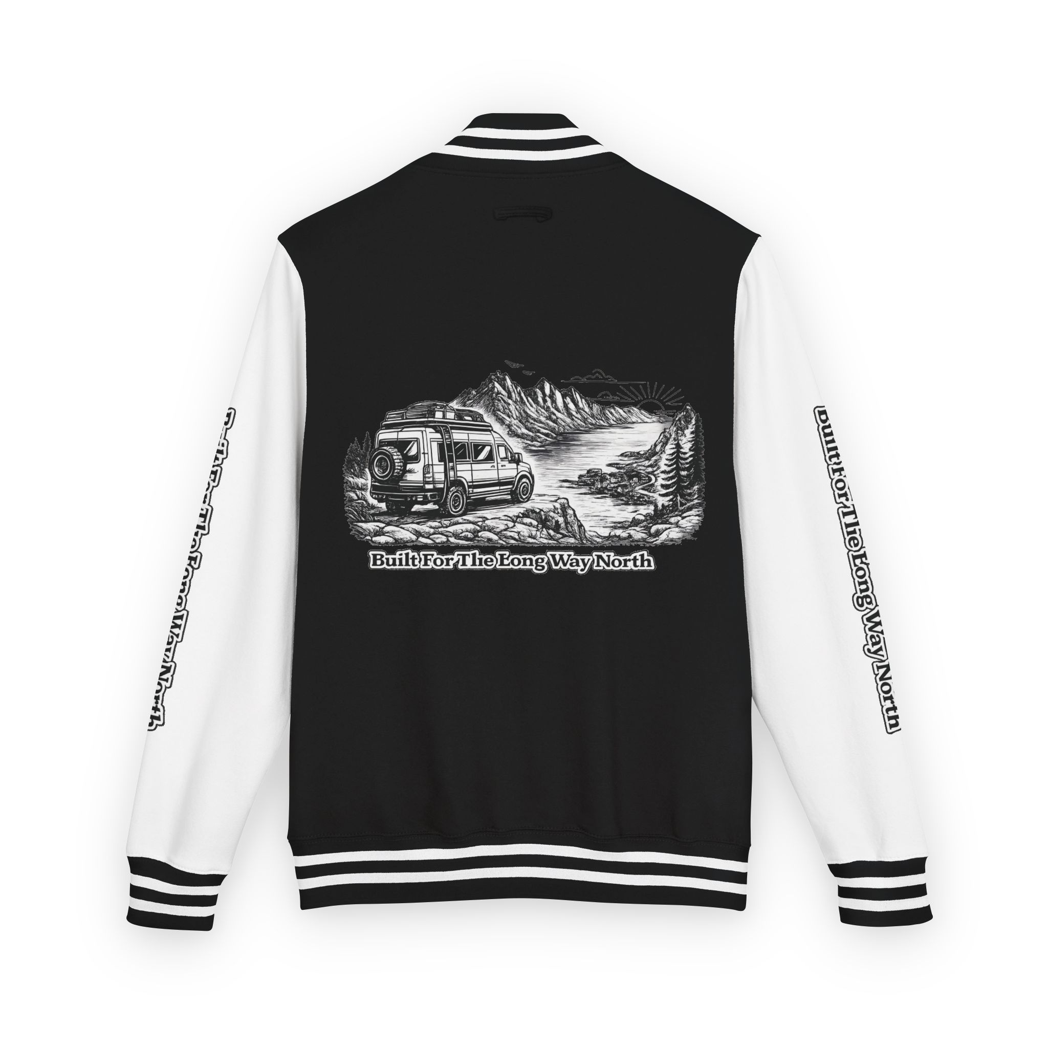 Unisex Heavyweight Letterman Jacket — "Built For The Long Way North" Travel Varsity Coat