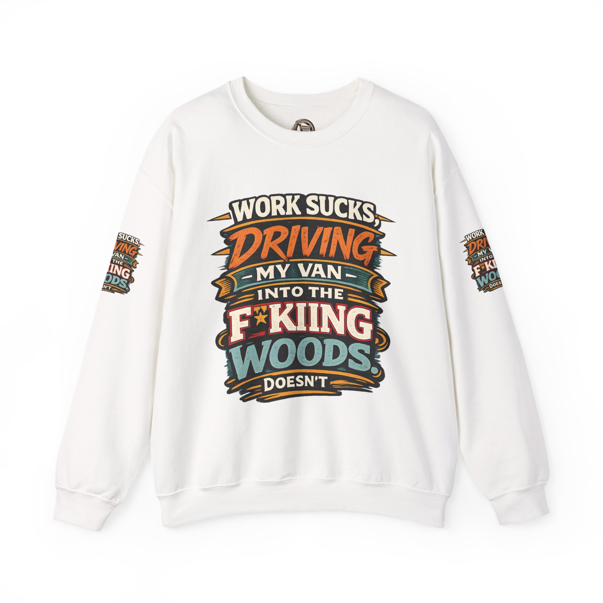 Unisex Heavy Blend™ Crewneck Sweatshirt — "Work Sucks" Design F**K-Line