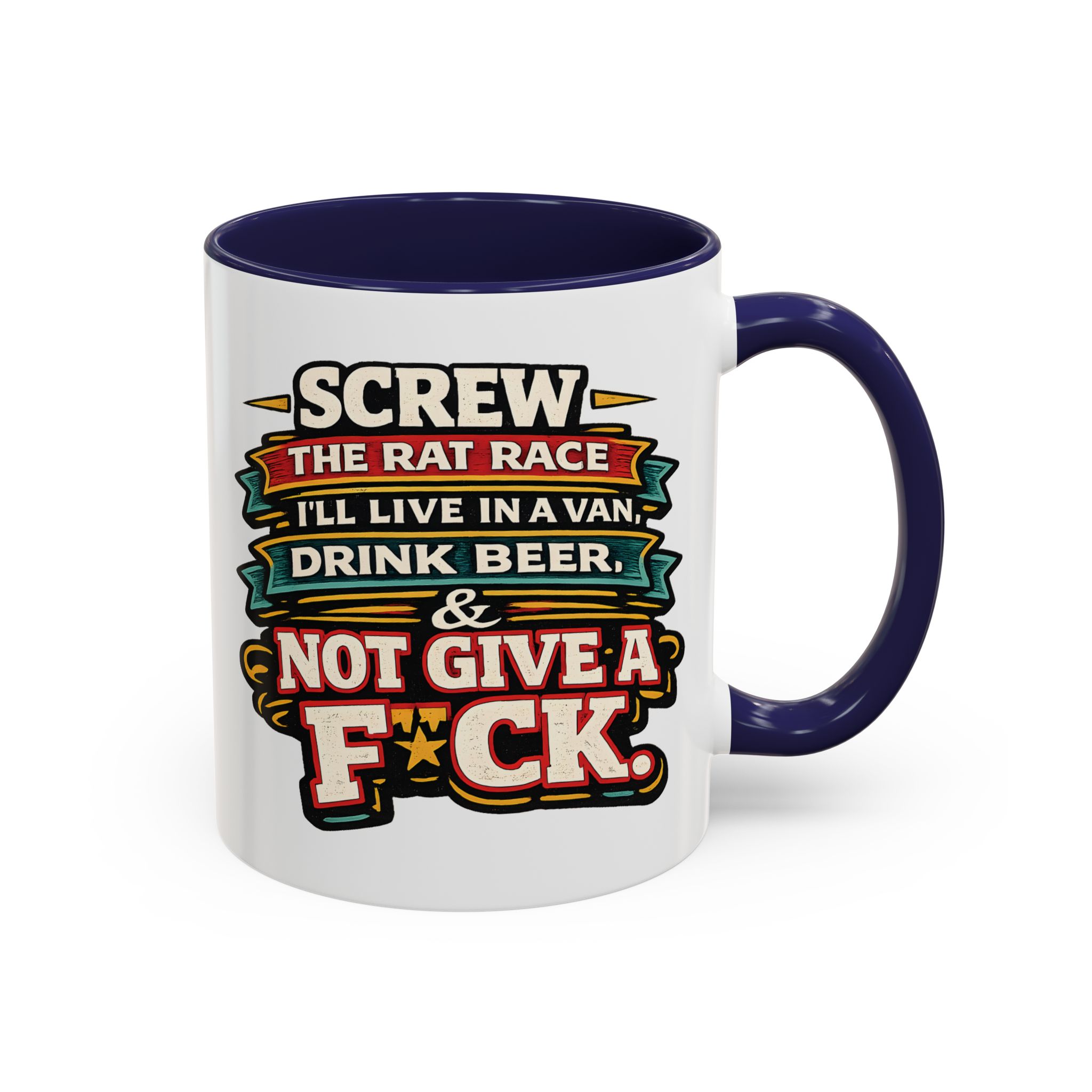 Accent Coffee Mug (11, 15oz) — "Screw The Rat Race" Design F**K-Line