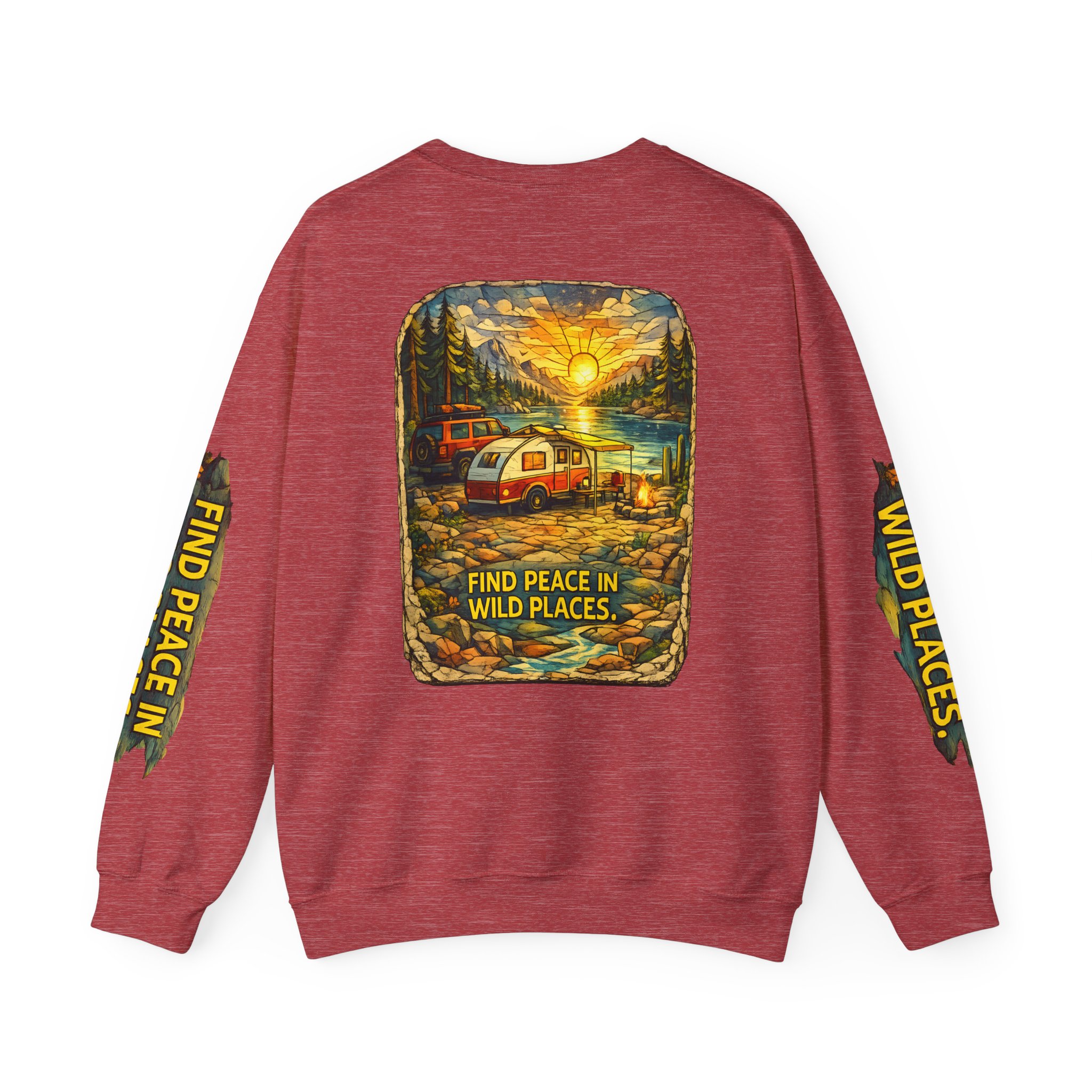 Unisex Heavy Blend™ Crewneck Sweatshirt — "Find Peace In Wild Places" Design Cubic-Line
