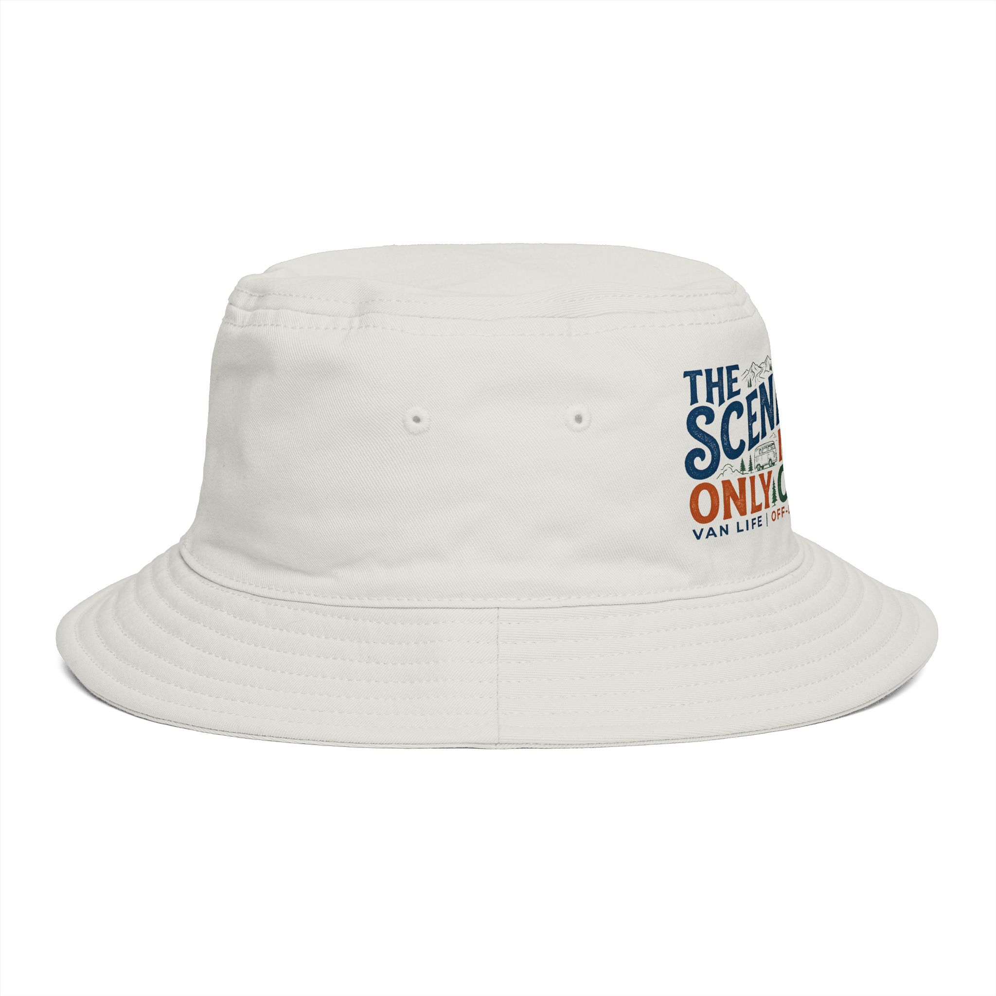 Bucket Hat — “The Scenic Route Is My Only Commute” Embroidered Outdoor Travel Hat
