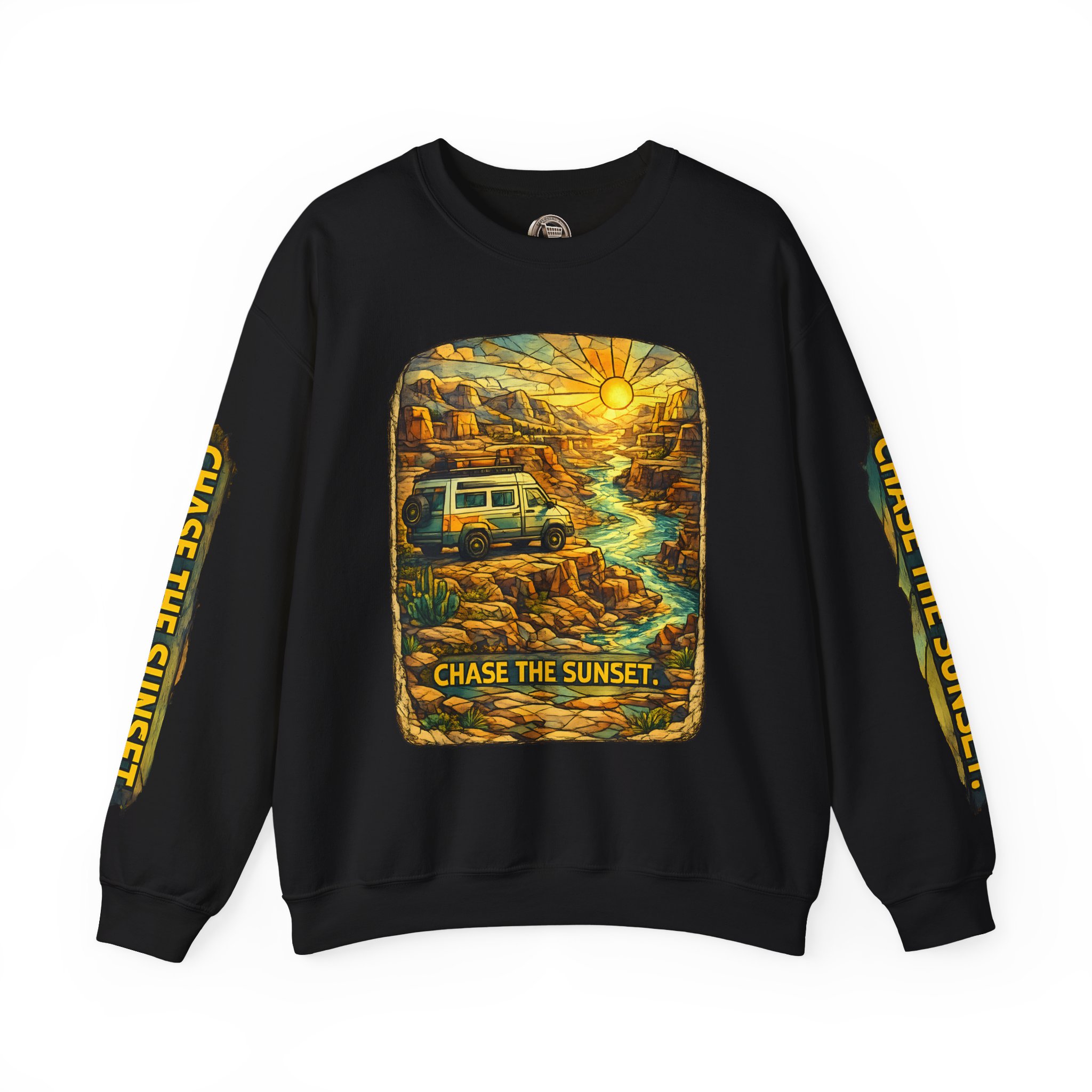 Unisex Heavy Blend™ Crewneck Sweatshirt — "Chase The Sunset" Design Cubic-Line