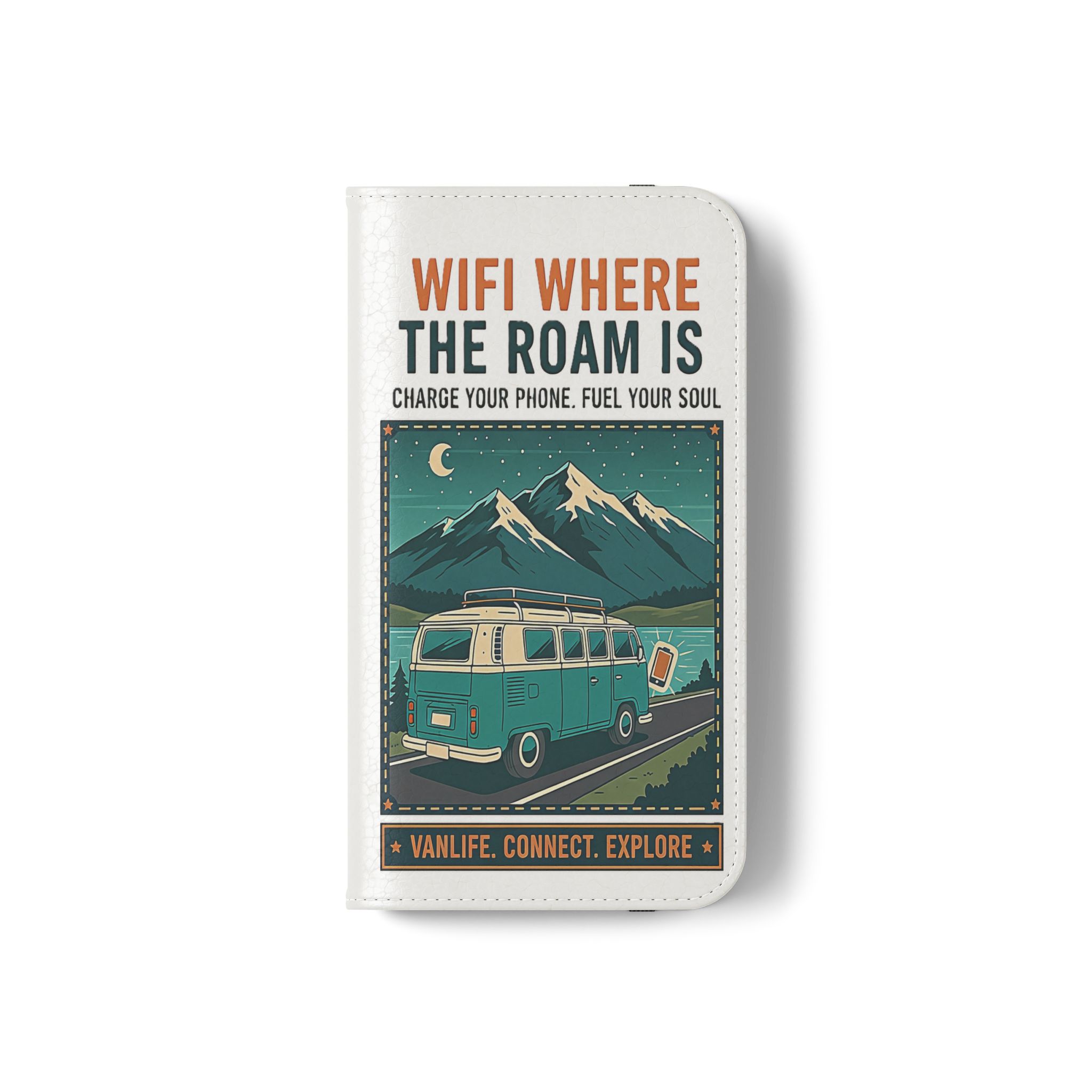 Flip Phone Case — “WiFi Where the Roam Is” Vanlife Wallet Case