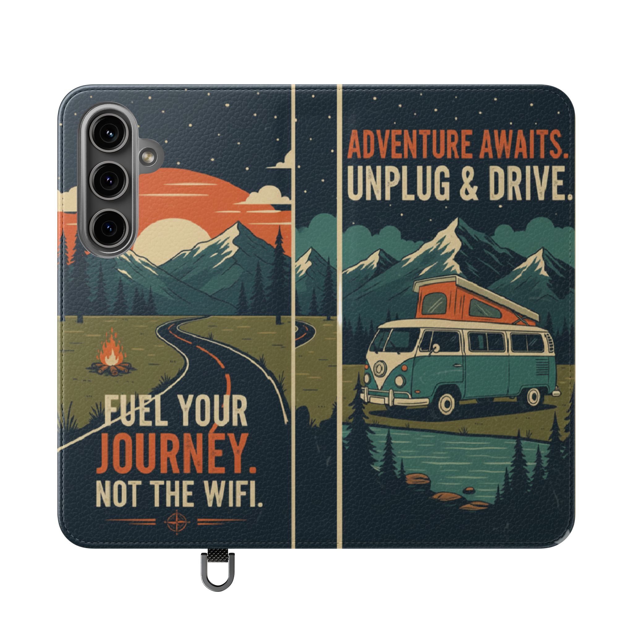 Flip Phone Case — "Fuel Your Journey, Not the Wifi" Wallet Cover