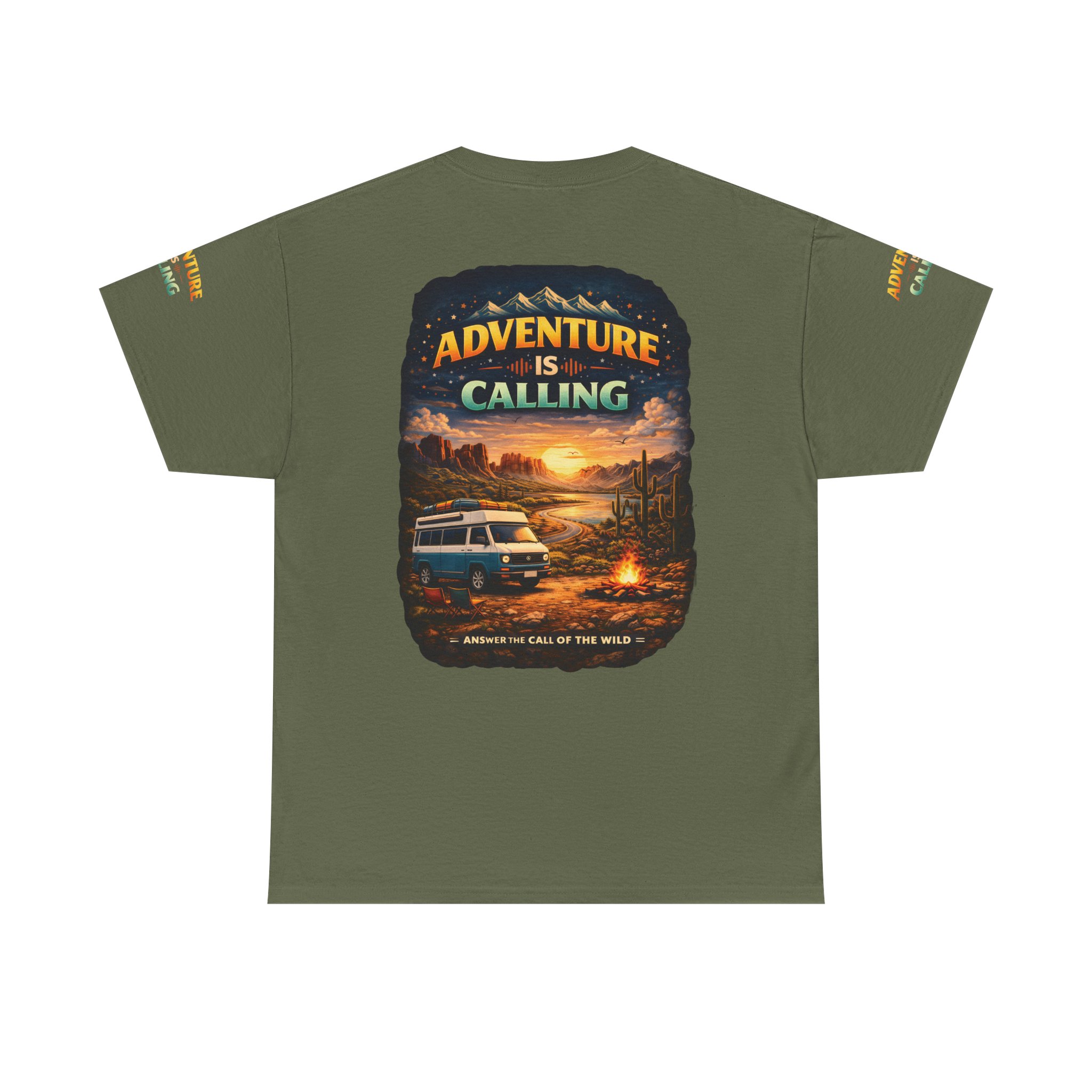 Unisex Heavy Cotton Tee — "Adventure Is Calling" Design Scenic-Line