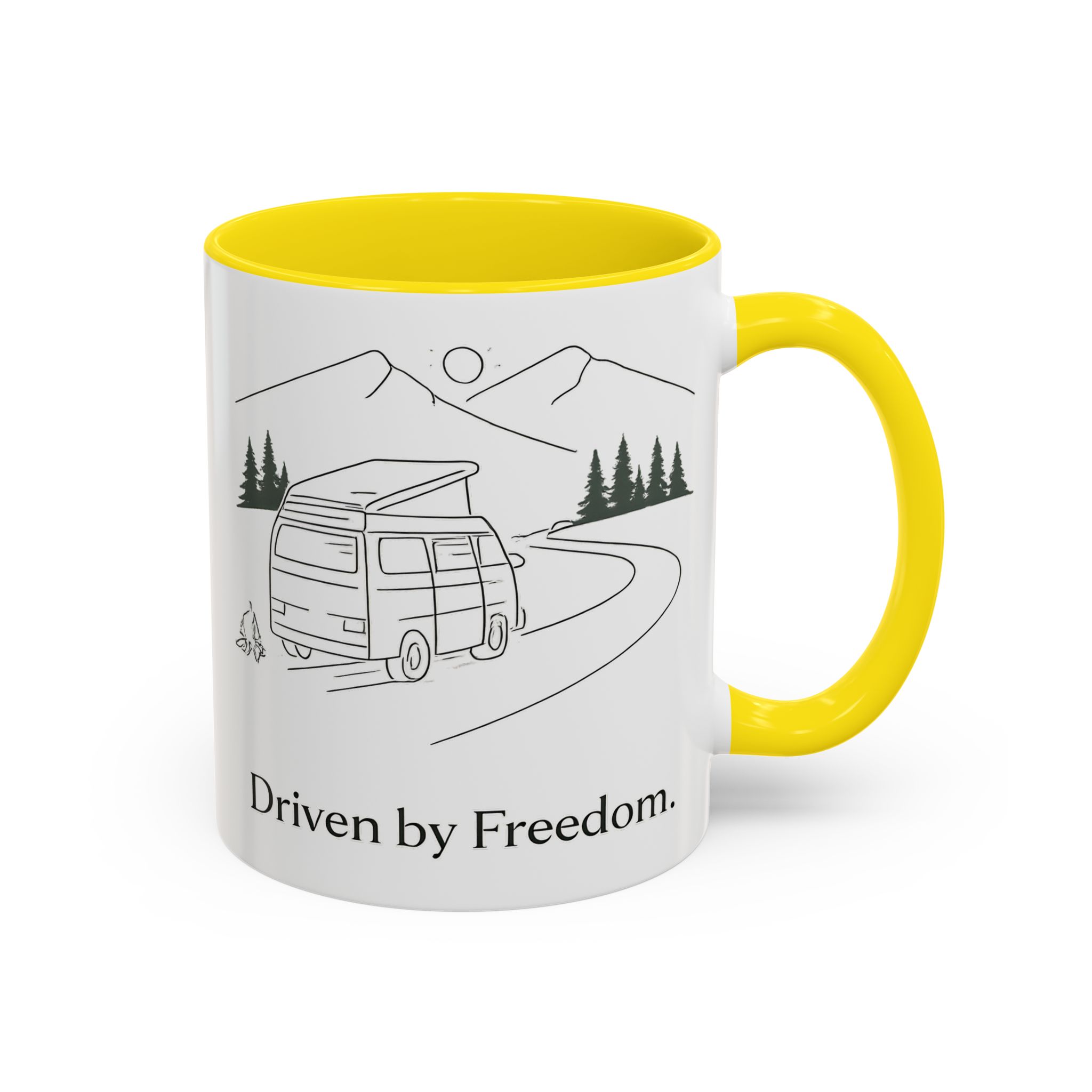 Accent Coffee Mug (11, 15oz) — "Driven By Freedom" Design Minimal-Line