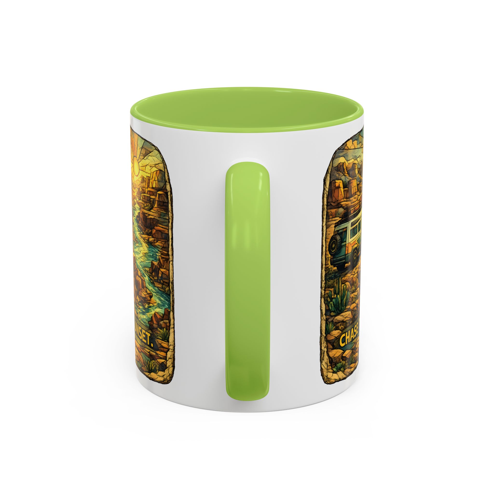 Accent Coffee Mug (11, 15oz) — "Chase The Sunset" Design Cubic-Line