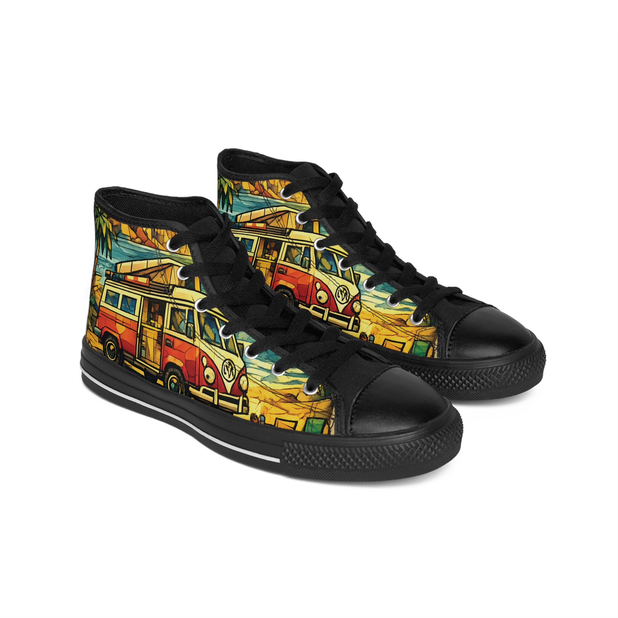 Women's Classic Sneakers – Retro VW RV Print (Cubic-Line)