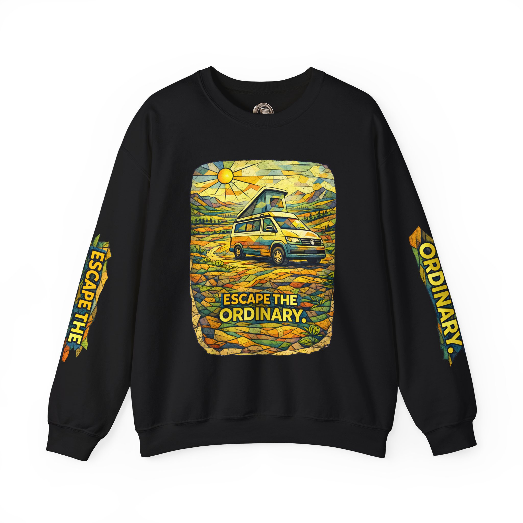 Unisex Heavy Blend™ Crewneck Sweatshirt — "Escape The Ordinary" Design Cubic-Line