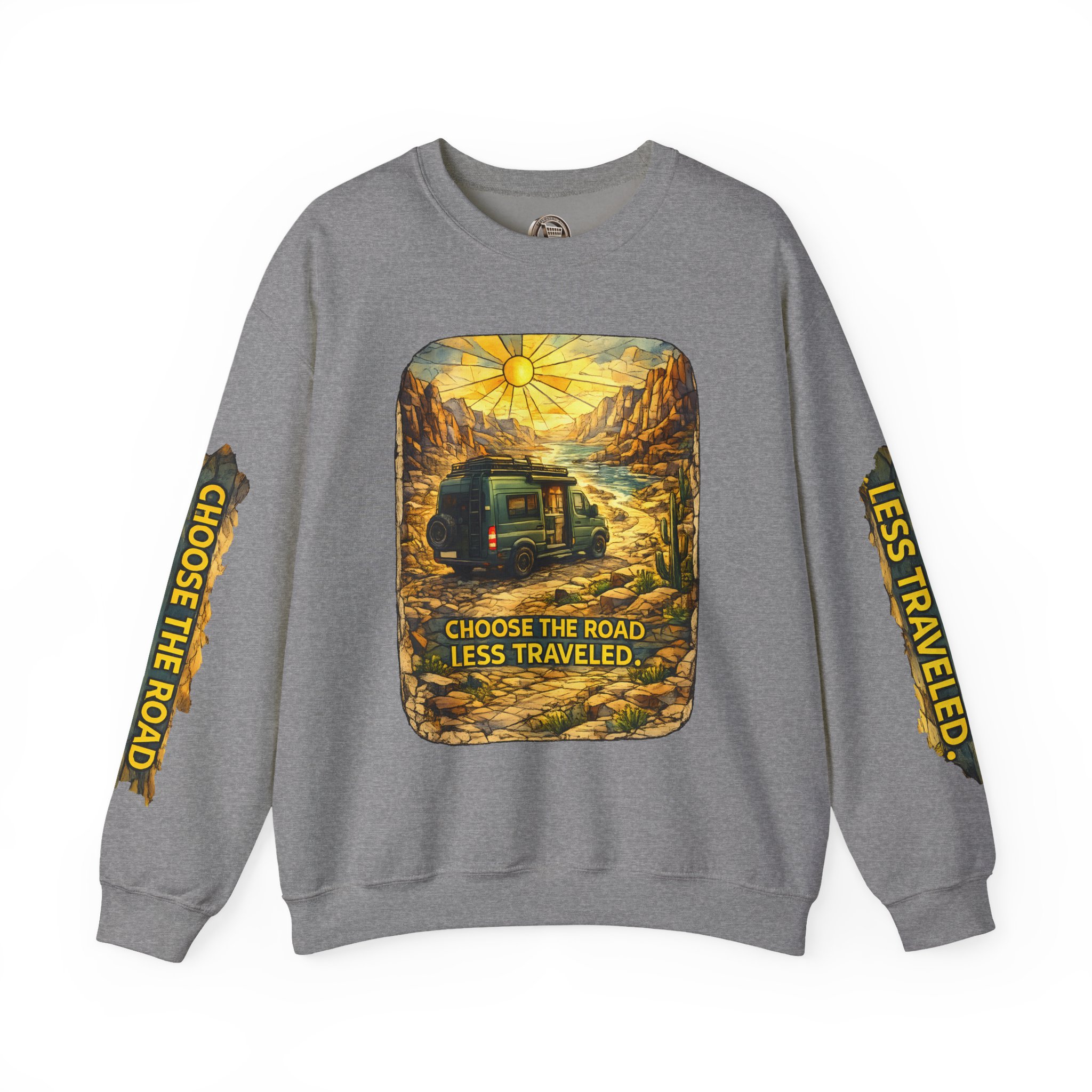 Unisex Heavy Blend™ Crewneck Sweatshirt — "Choose The Road Less Traveled" Design Cubic-Line