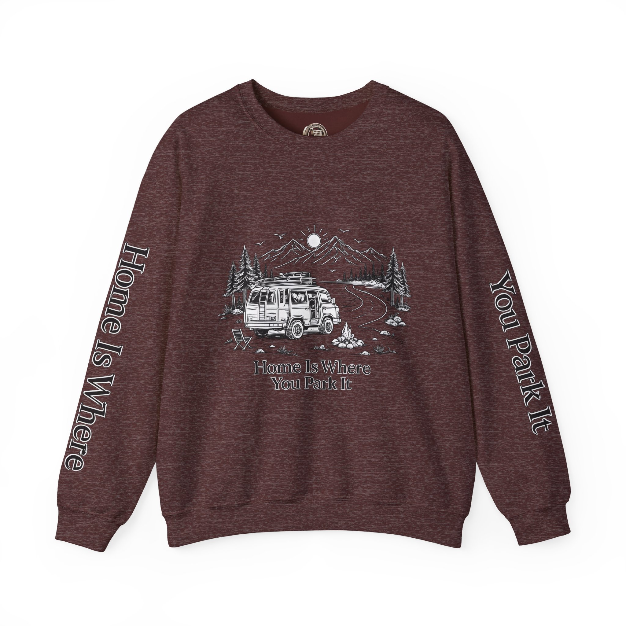 Unisex Heavy Blend™ Crewneck Sweatshirt — "Home Is Where You Park It" Design Minimal-Line