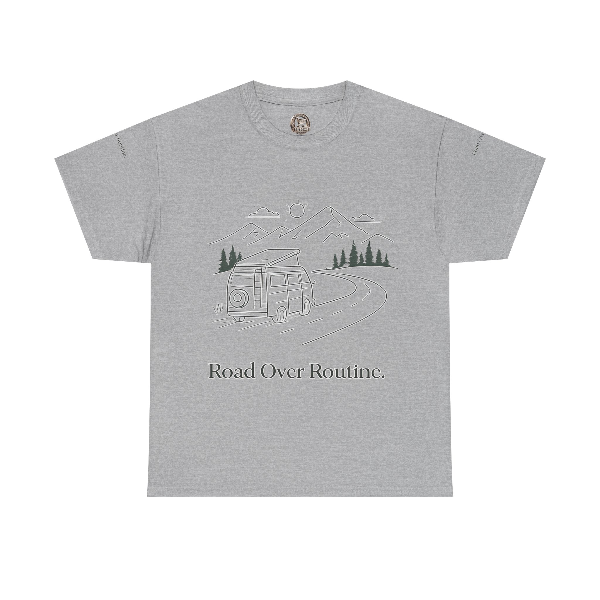 Unisex Heavy Cotton Tee — "Road Over Routine" Design Minimal-Line