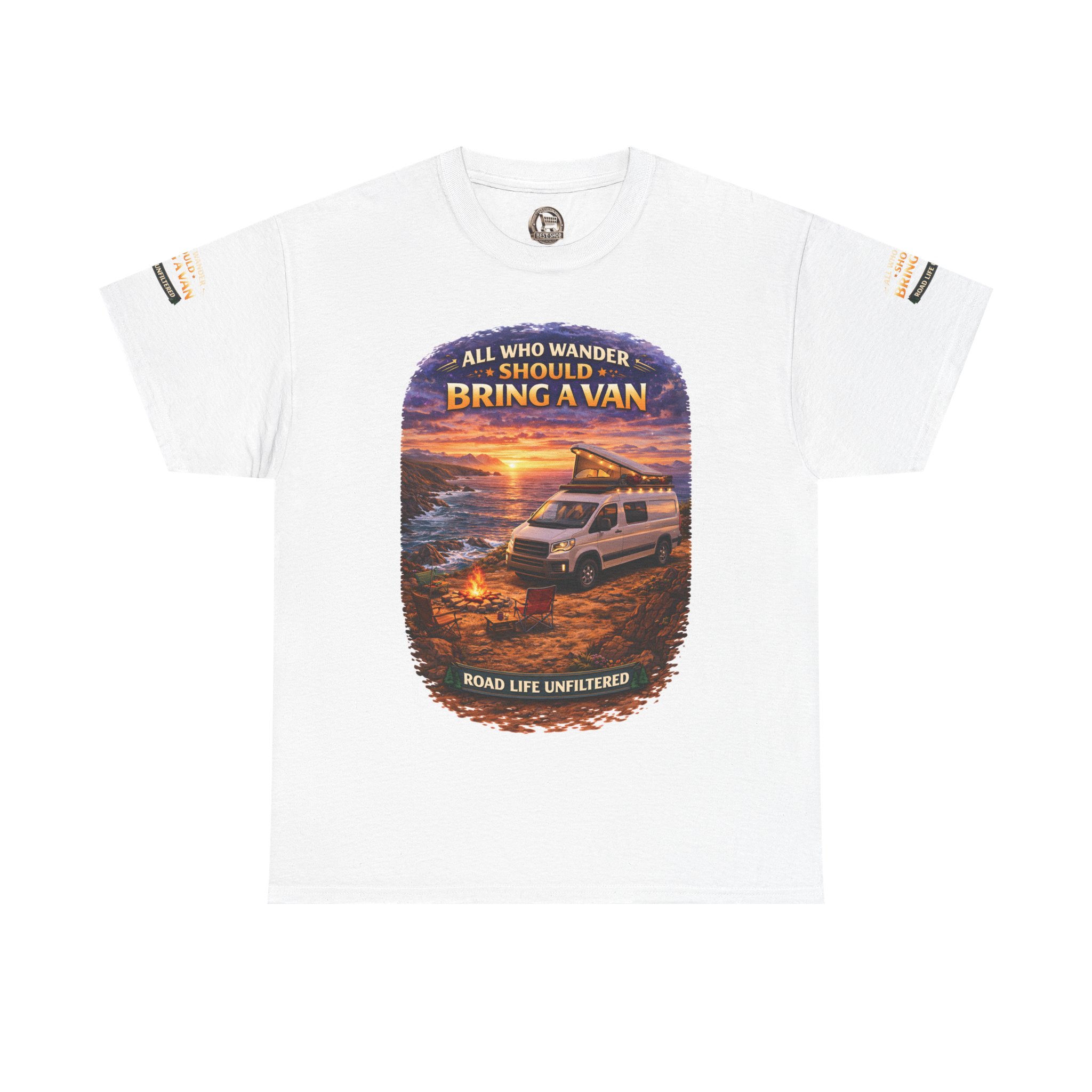 17409012882620070000_2048.jpeg Unisex Heavy Cotton Tee — "All Who wander Should Bring A Van" Design Scenic-Line