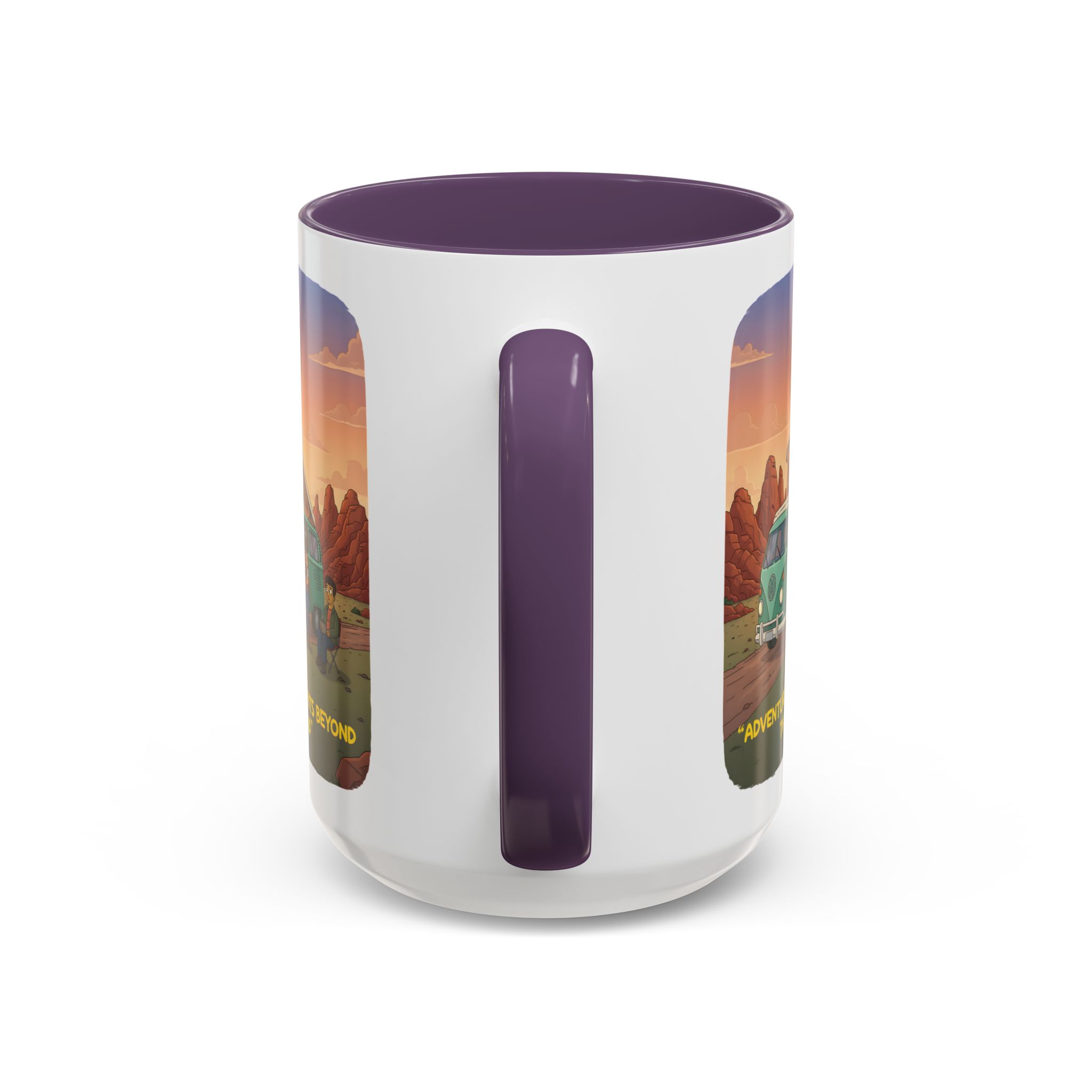 Accent Coffee Mug (11, 15oz) — "Adventure Awaits Beyond The Road" Design Sitcom-Line