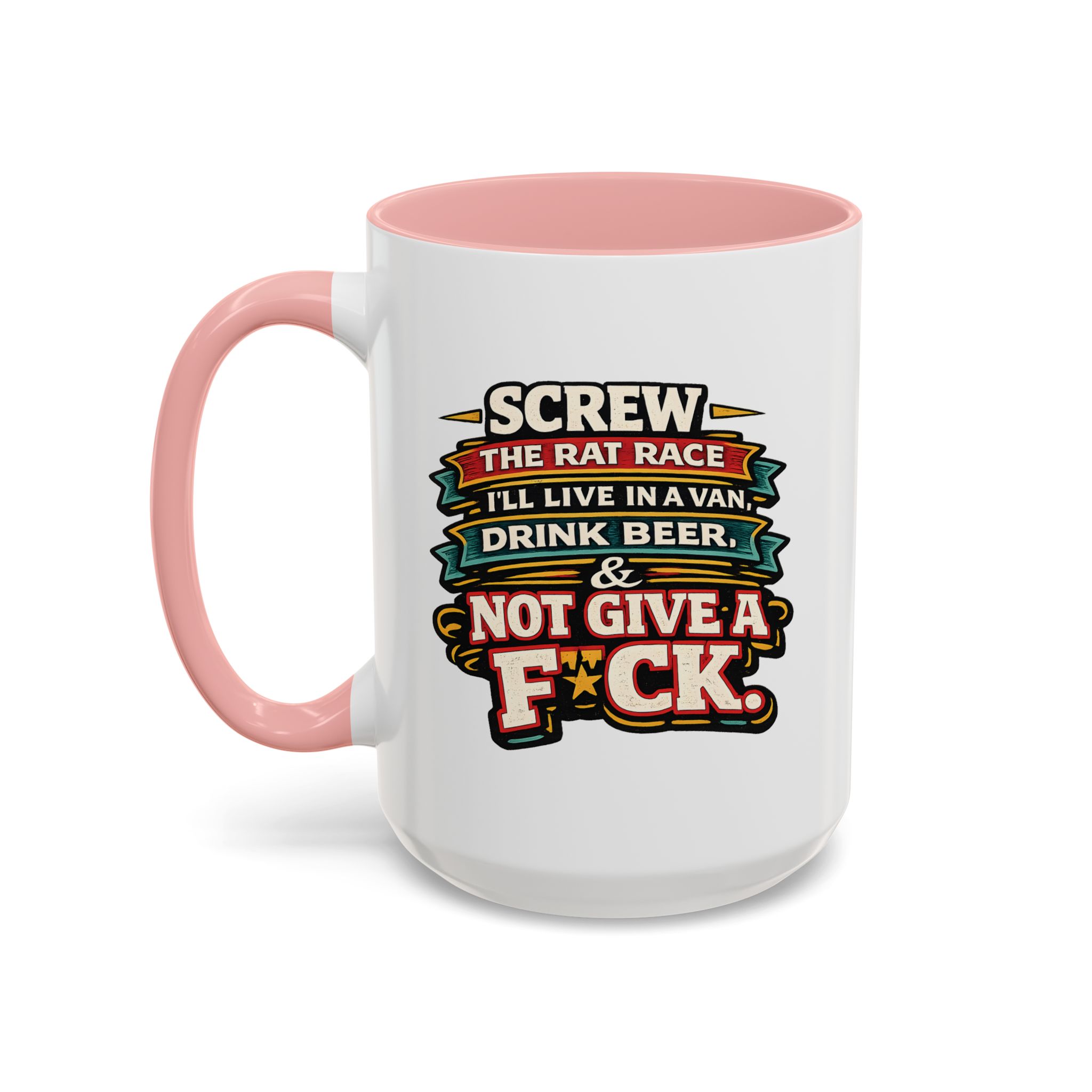 Accent Coffee Mug (11, 15oz) — "Screw The Rat Race" Design F**K-Line