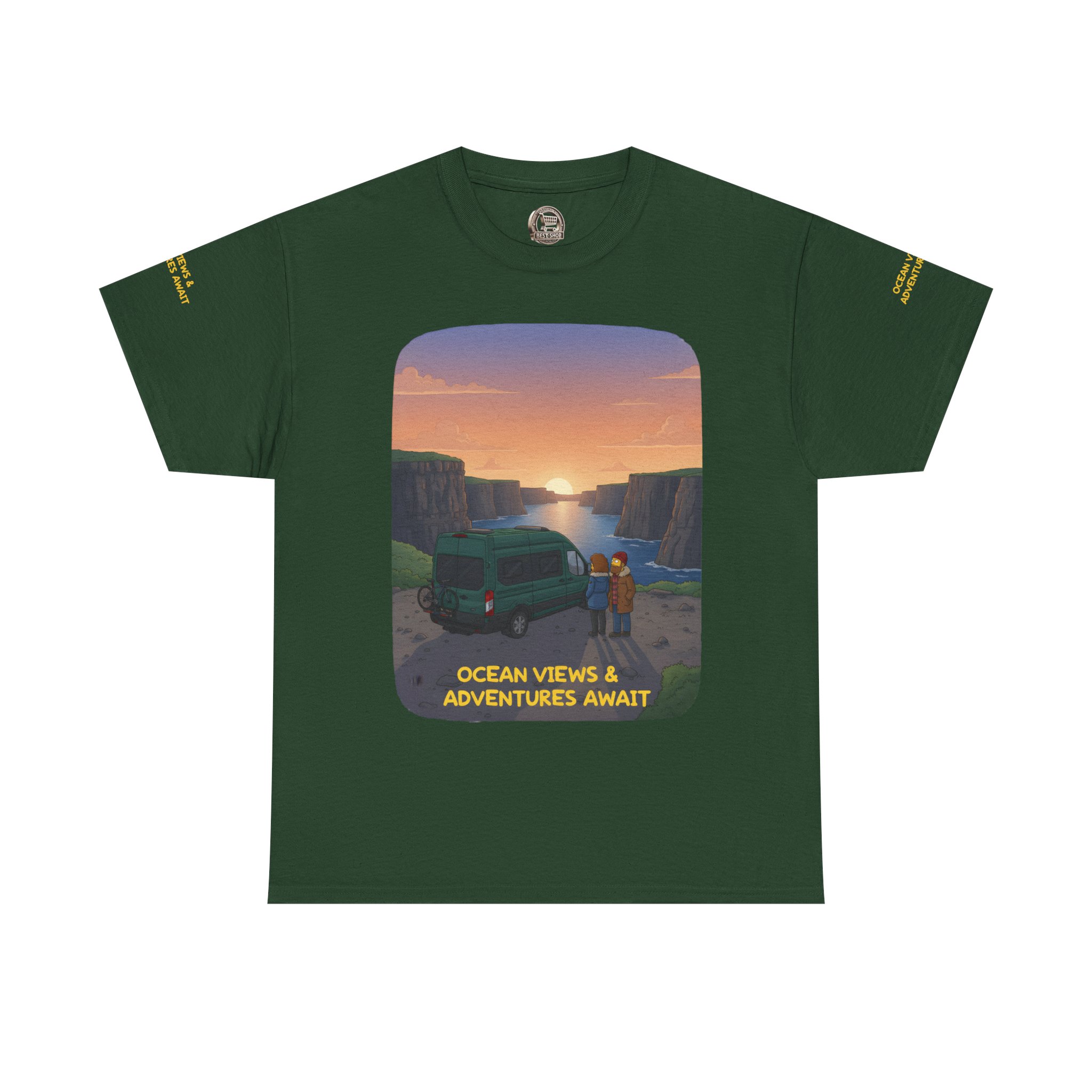 Unisex Heavy Cotton Tee — "Ocean Views-Adventures Awaits" Design Sitcom-Line