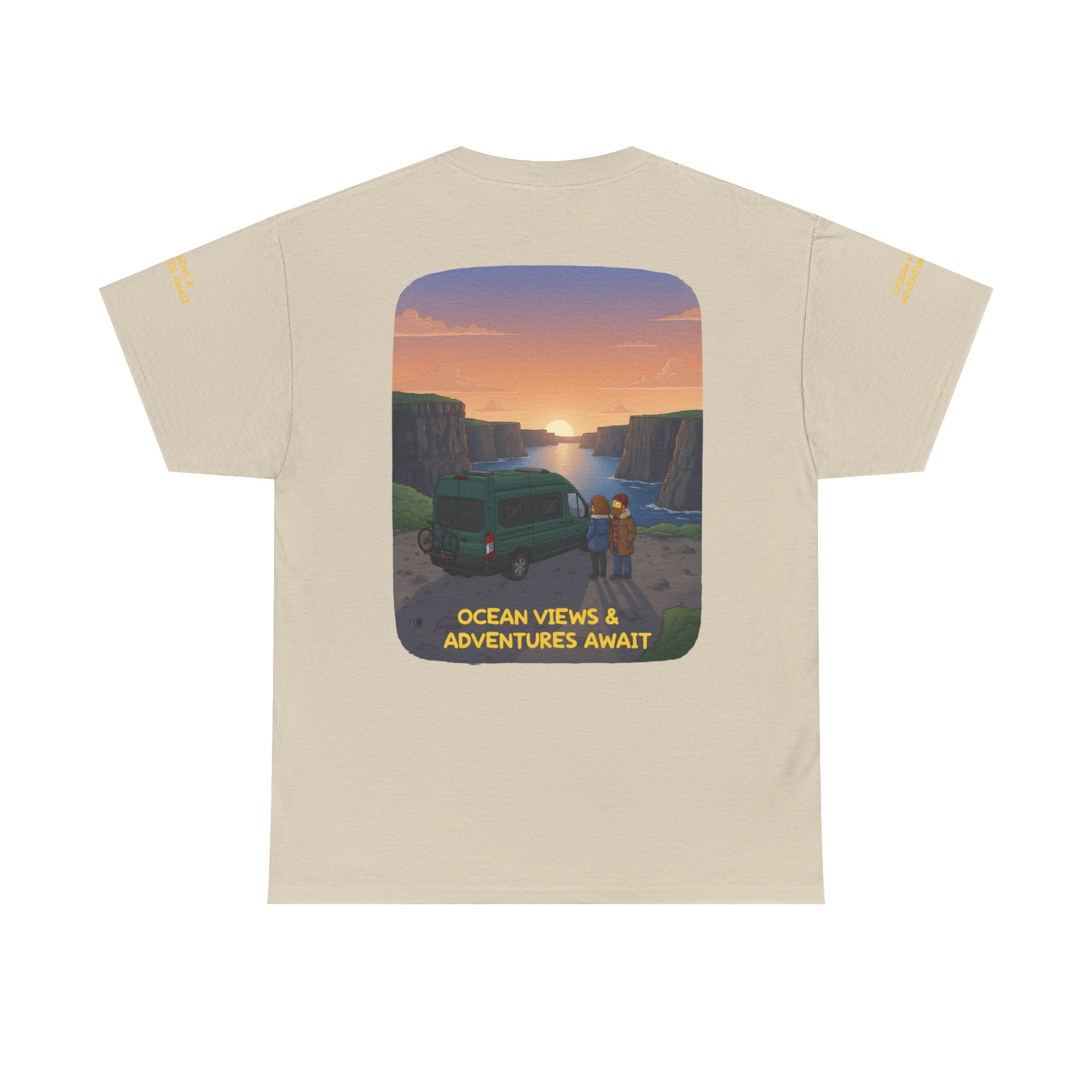 Unisex Heavy Cotton Tee — "Ocean Views-Adventures Awaits" Design Sitcom-Line