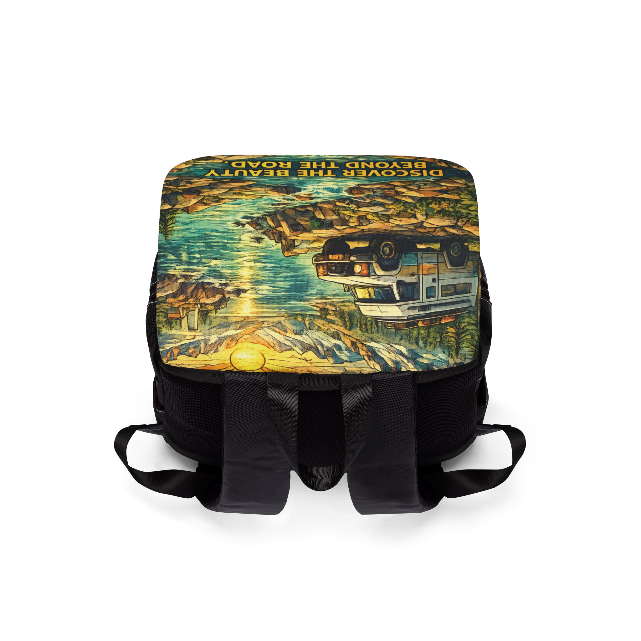 Unisex Casual Shoulder Backpack — "Discover The Bieuty Beyond The Road" Design Cubic-Line