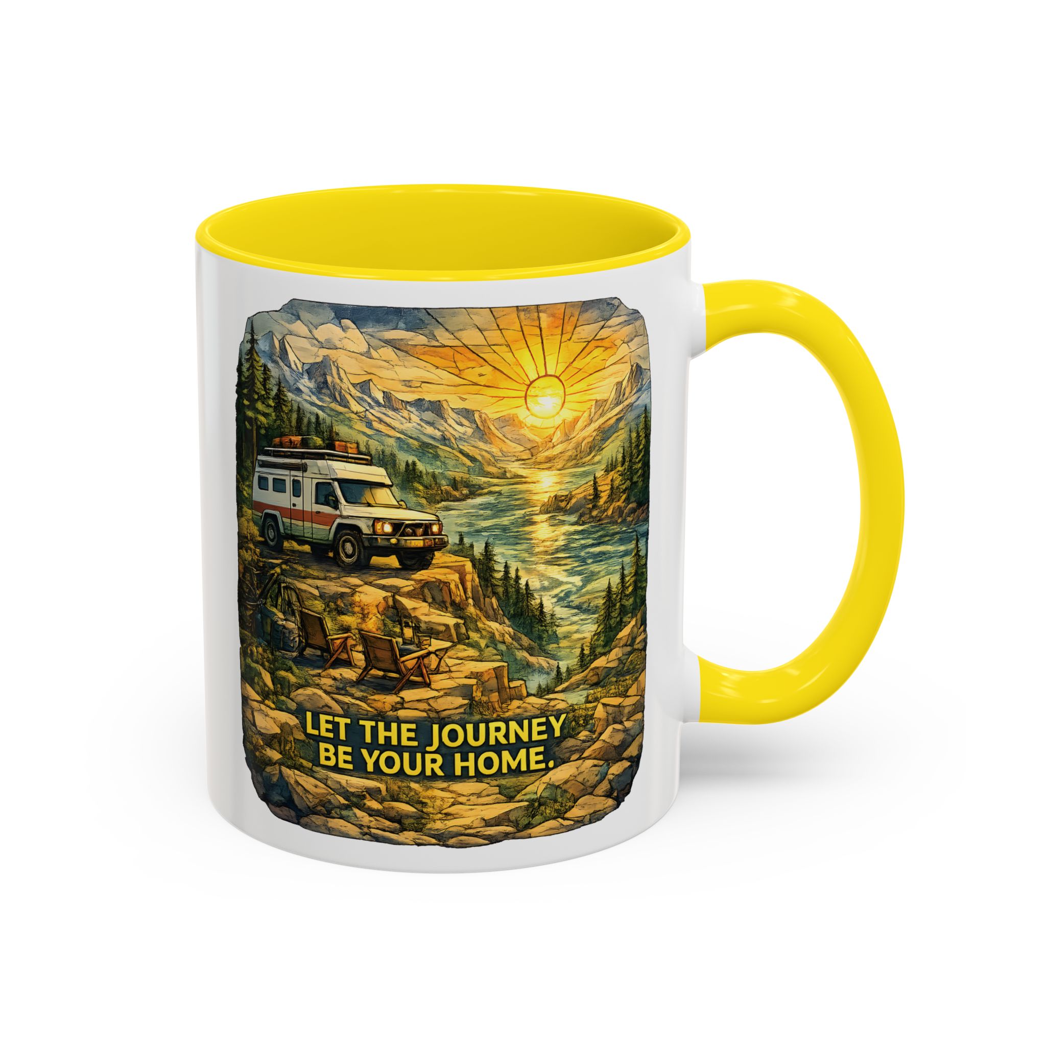 Accent Coffee Mug (11, 15oz) — "Let The Journey Be Your Home" Design Cubic-Line