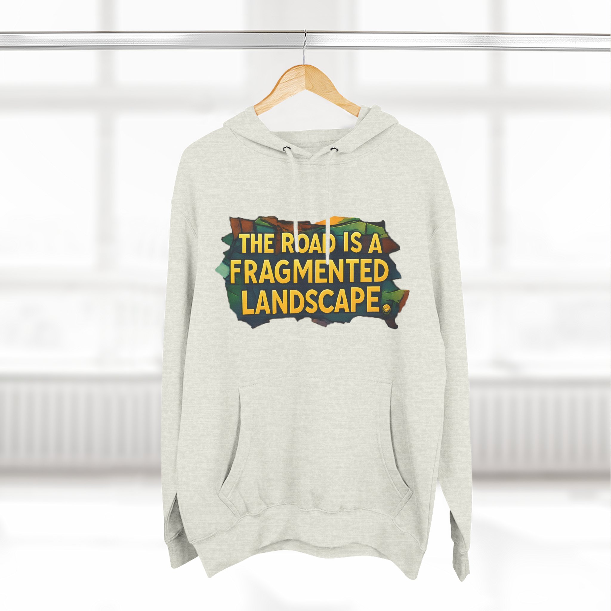 Three-Panel Fleece Hoodie - "The Road Is A Fragmented Landscape" Design Cubic-Line