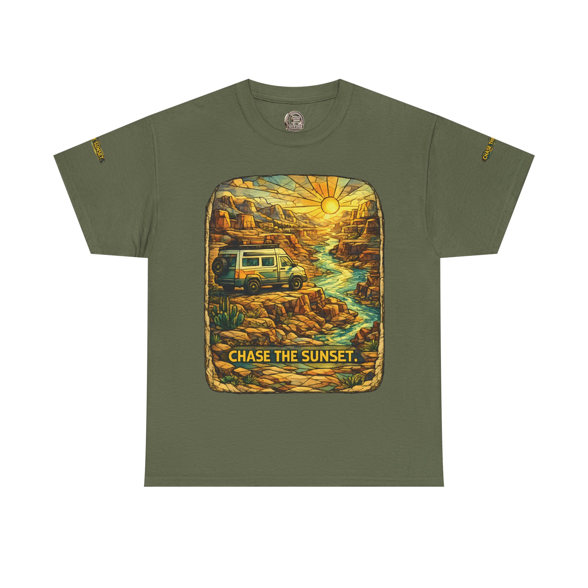 17427850675514517618_2048.jpeg Unisex Heavy Cotton Tee — "Chase The Sunset" Design Cubic-Line