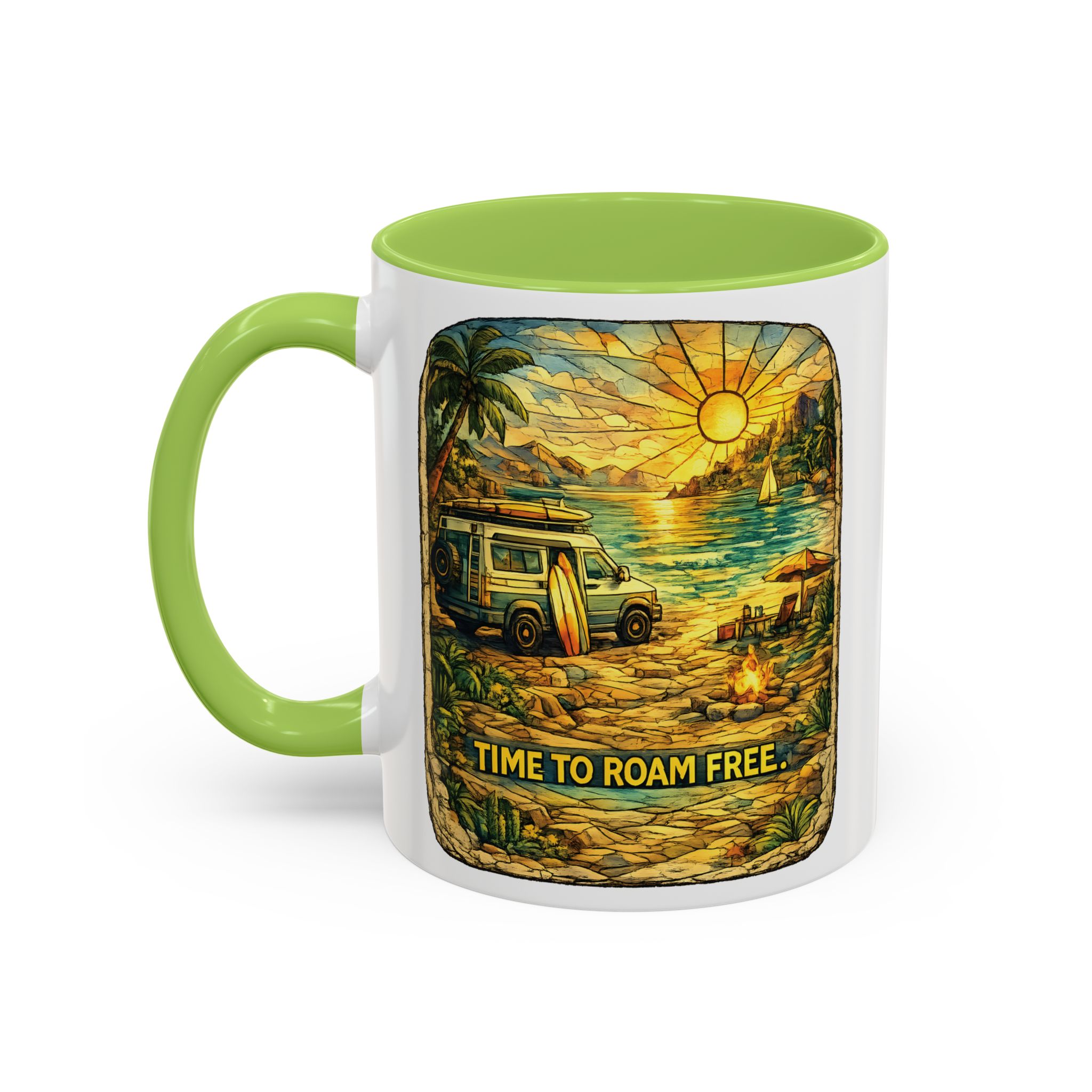 Accent Coffee Mug (11, 15oz) — "Time To Roam Free" Design Cubic-Line