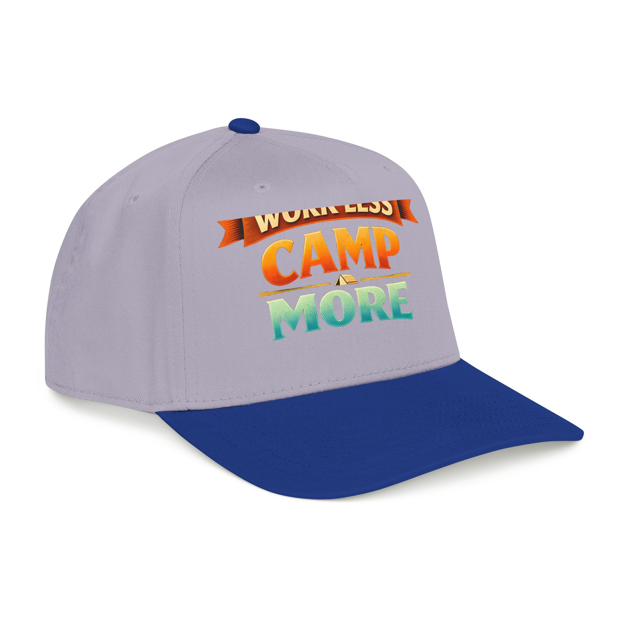 Baseball Cap - "Work Less-Camp More" Design Scenic-Line