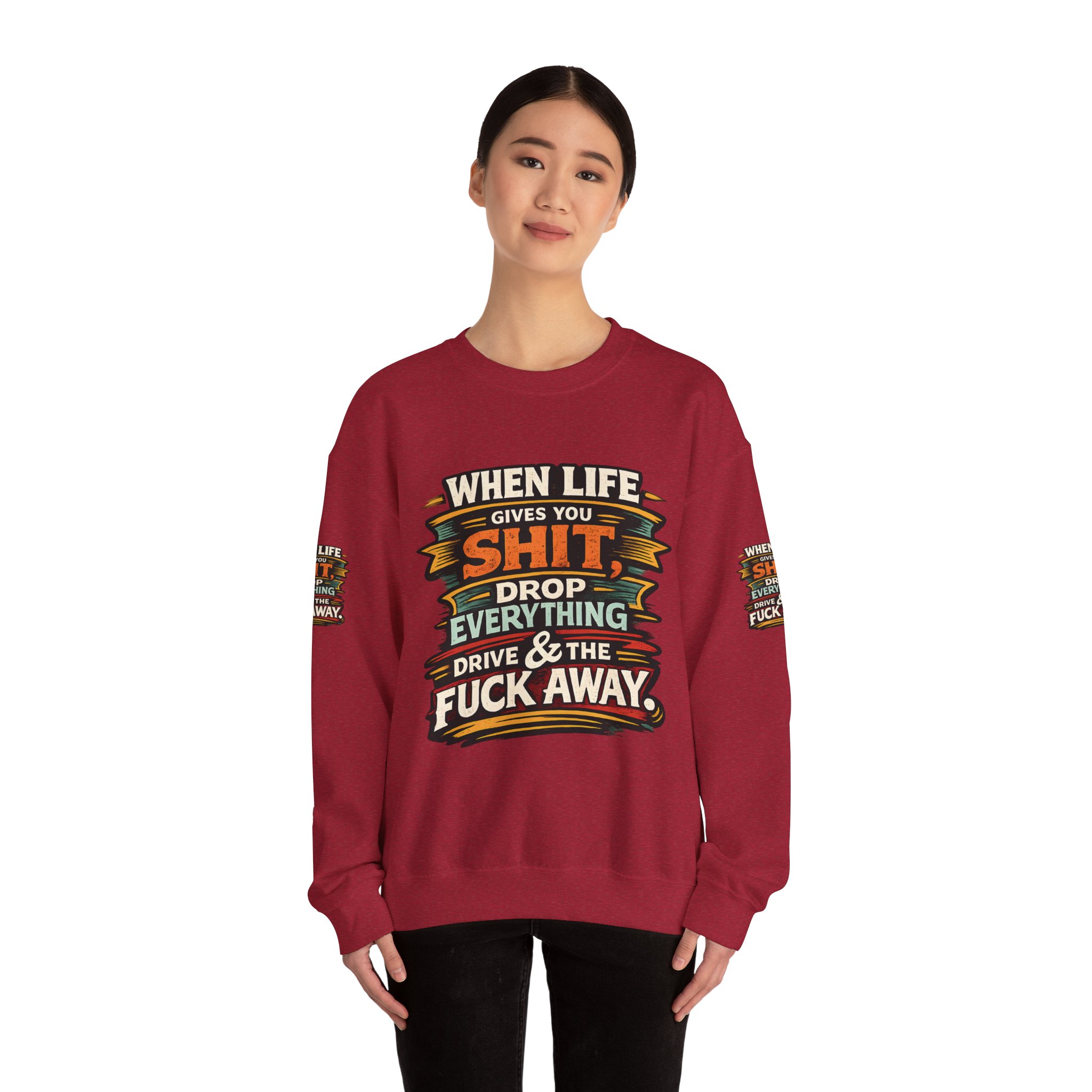 Unisex Heavy Blend™ Crewneck Sweatshirt — "When Live Gives You Shit" Design F**K-Line