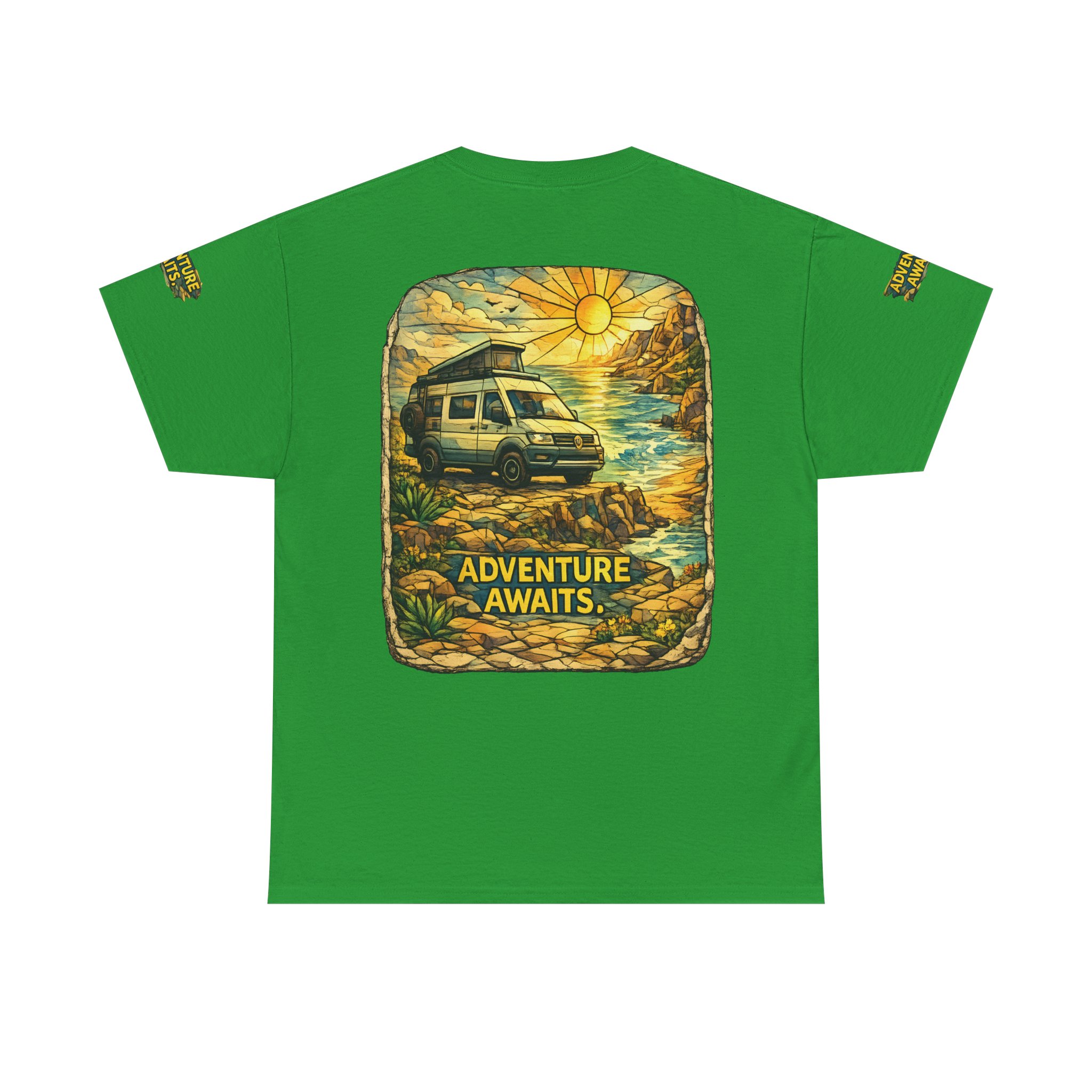 Unisex Heavy Cotton Tee — "Adventure Awaits" Design Cubic-Line