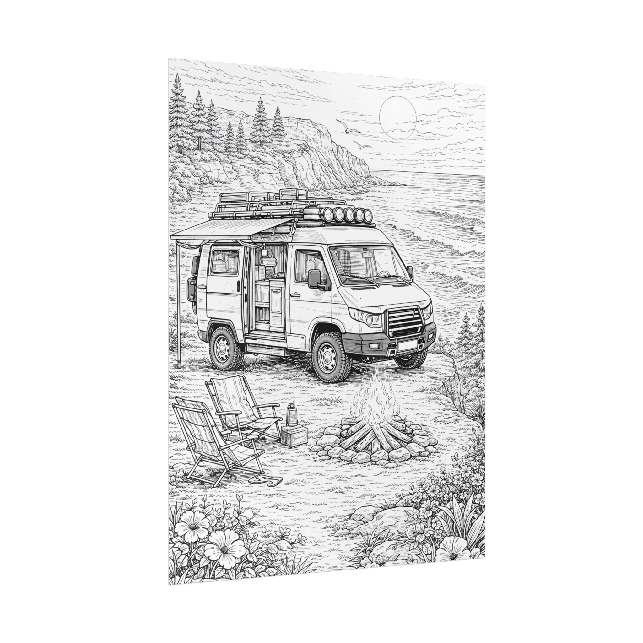 Campervan Poster — Vintage RV Camping Landscape Wall Art