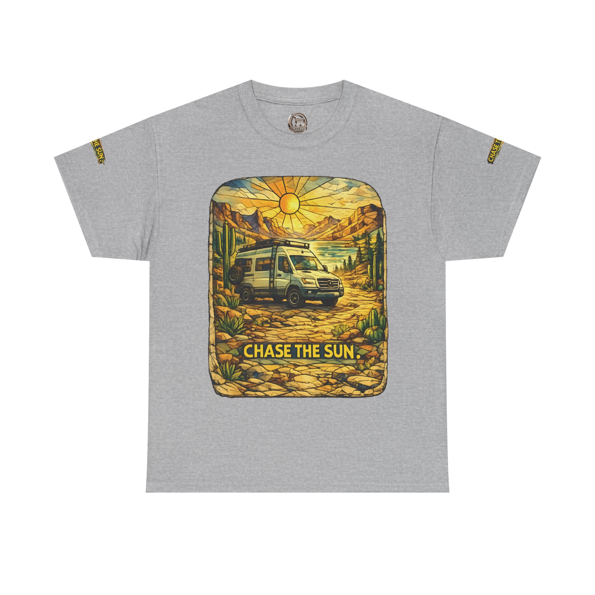 Unisex Heavy Cotton Tee — "Chase The Sun" Design Cubic-Line