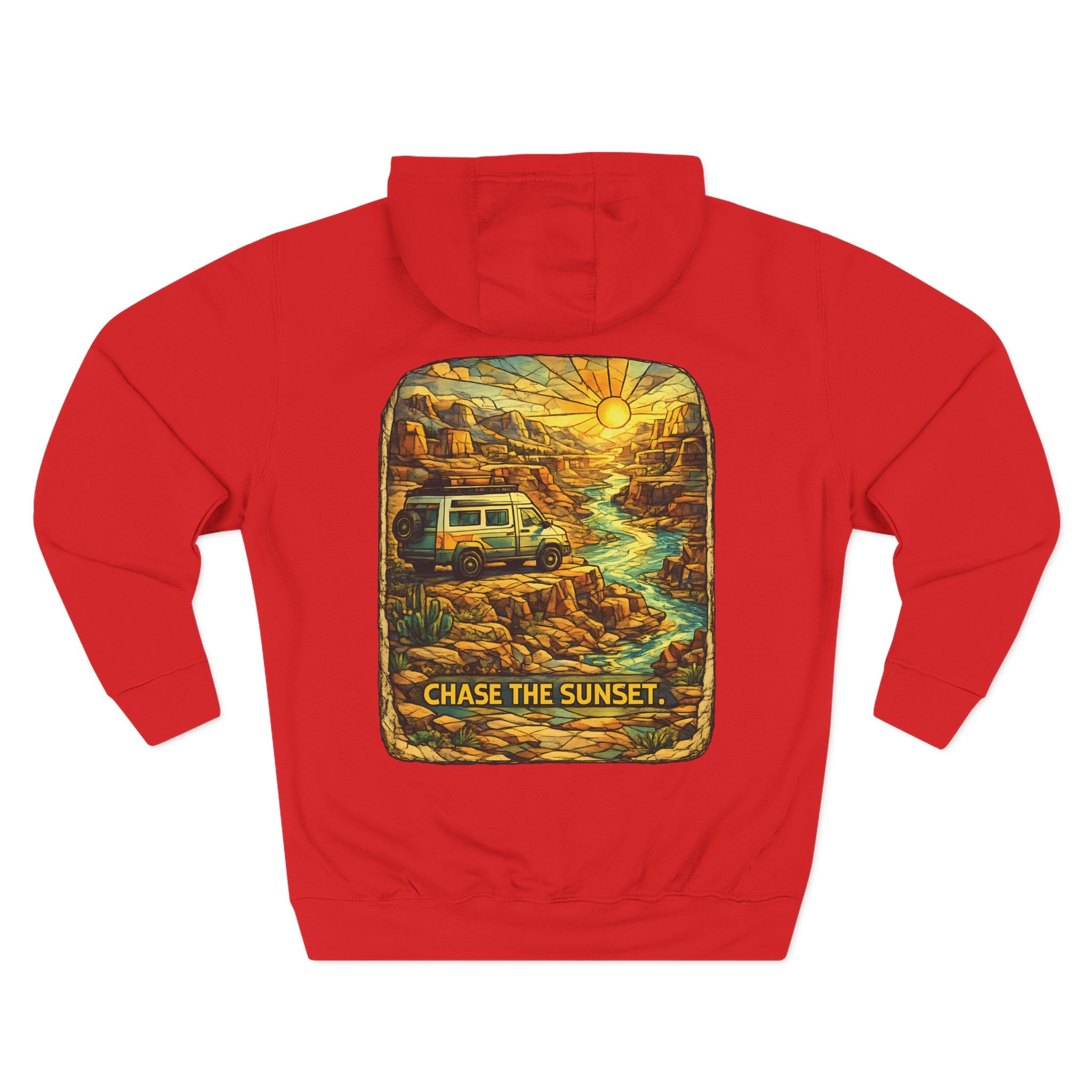 Three-Panel Fleece Hoodie - "Chase The Sunset" Design Cubic-Line