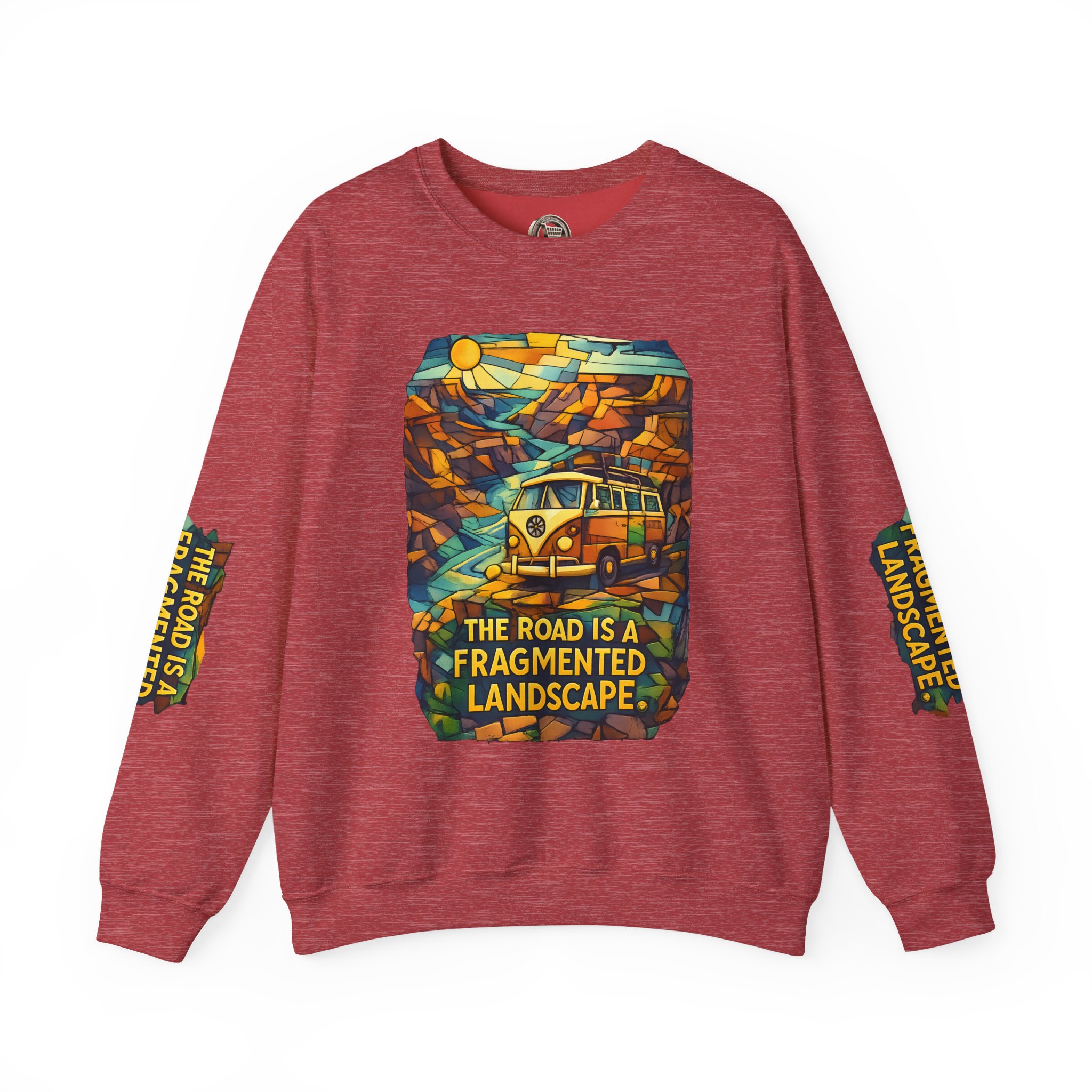 Unisex Heavy Blend™ Crewneck Sweatshirt — "The Road Is A Fragmented Landscape" Design Cubic-Line