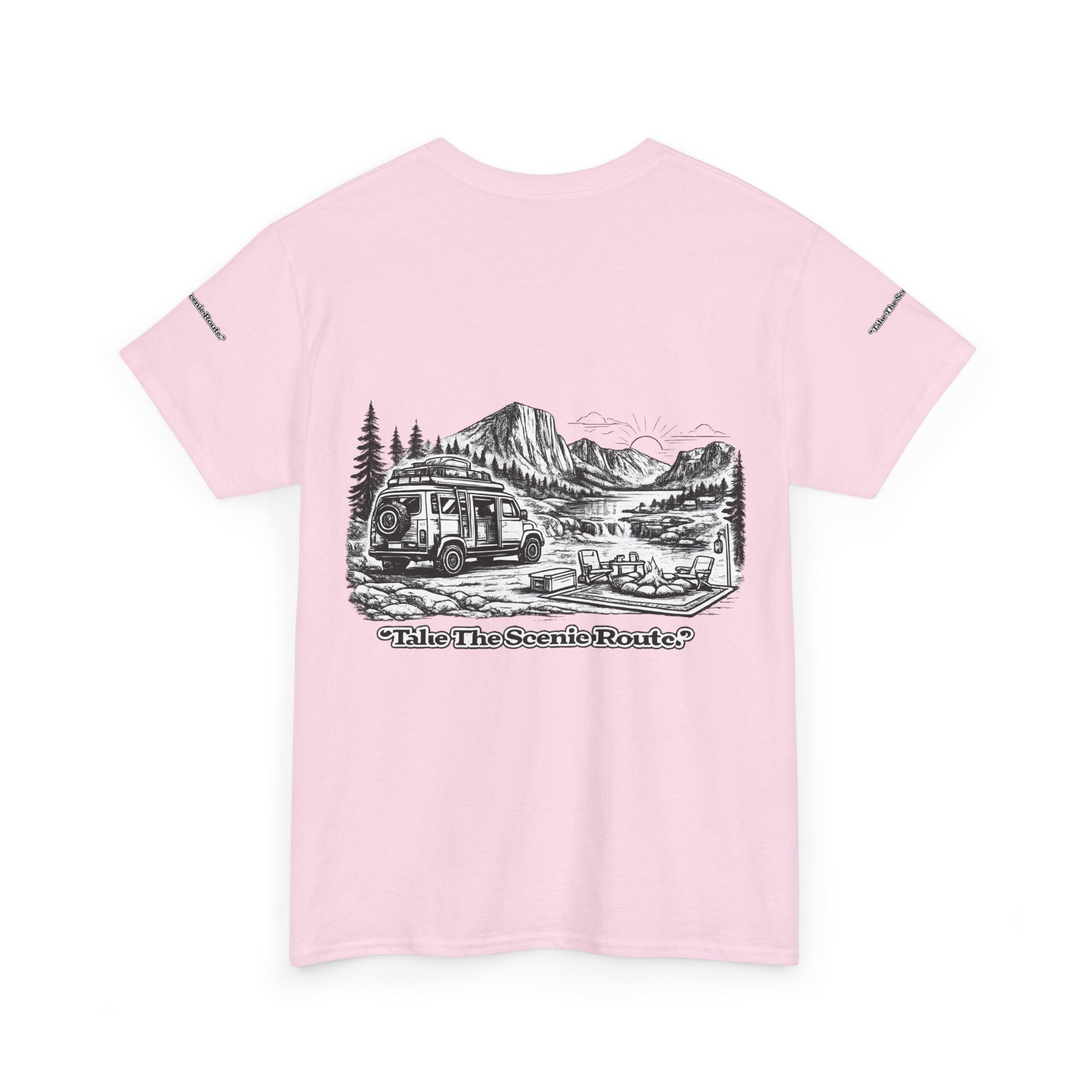 Unisex Heavy Cotton Tee — "Take The Scenic Route" Design Minimal-Line