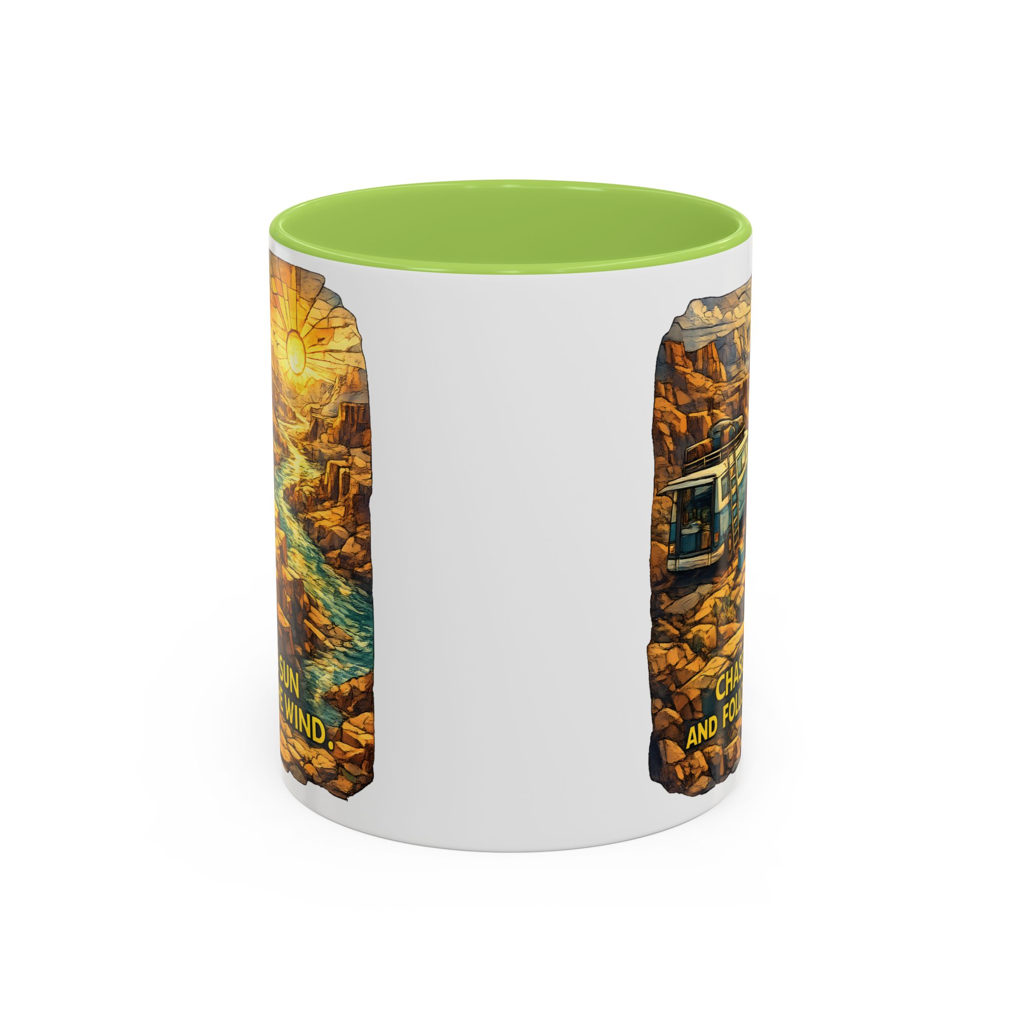 Accent Coffee Mug (11, 15oz) — "Chase The Sun And Follow The Wind" Design Cubic-Line